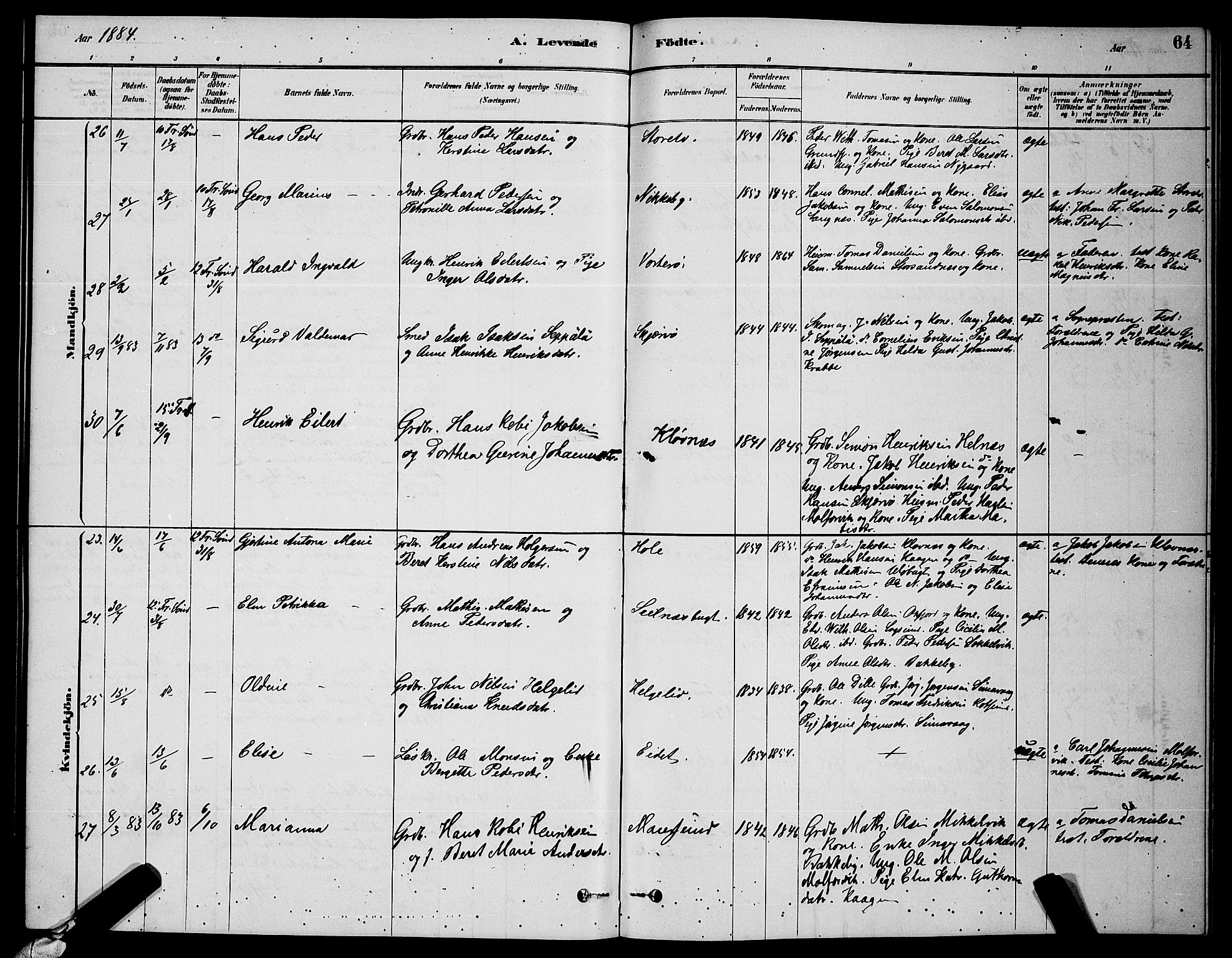 Skjervøy sokneprestkontor, AV/SATØ-S-1300/H/Ha/Hab/L0006klokker: Parish register (copy) no. 6, 1878-1888, p. 64