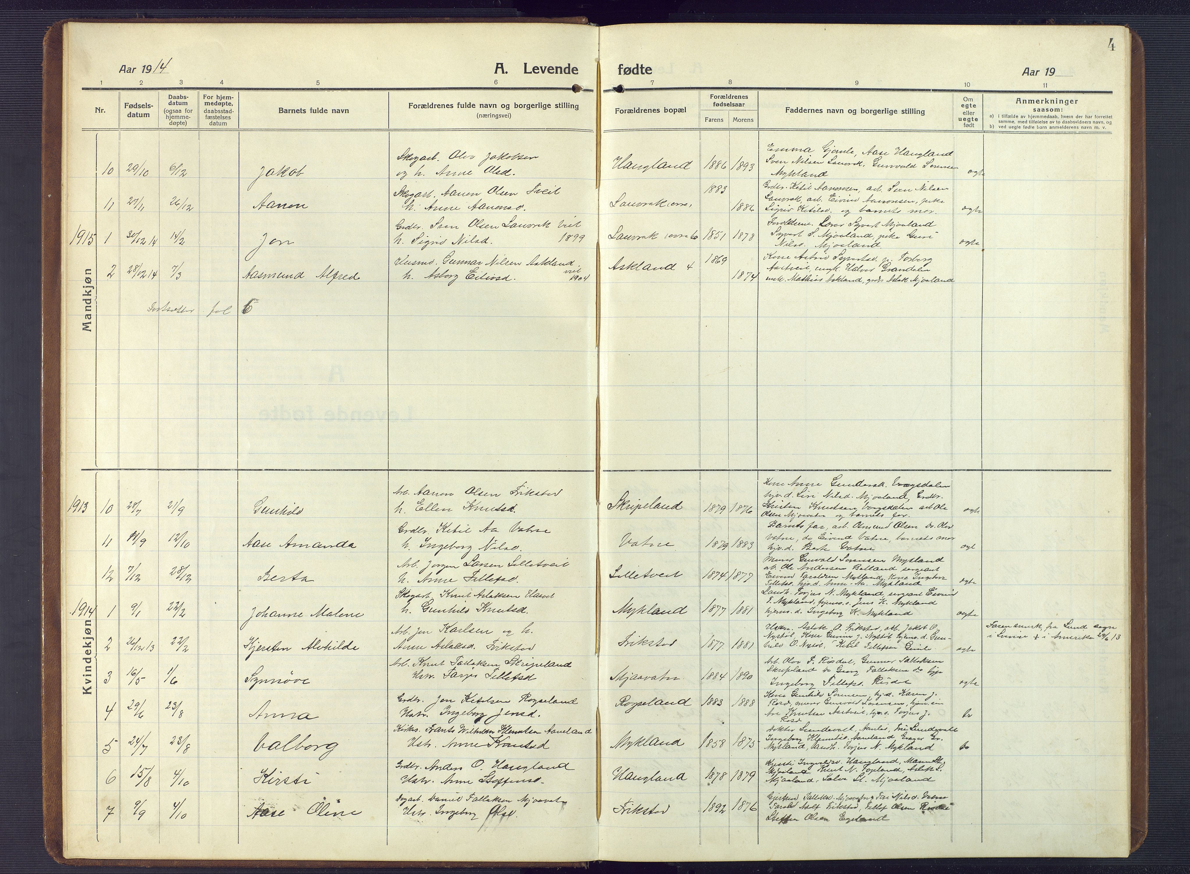 Herefoss sokneprestkontor, AV/SAK-1111-0019/F/Fb/Fbc/L0004: Parish register (copy) no. B 4, 1914-1946, p. 4