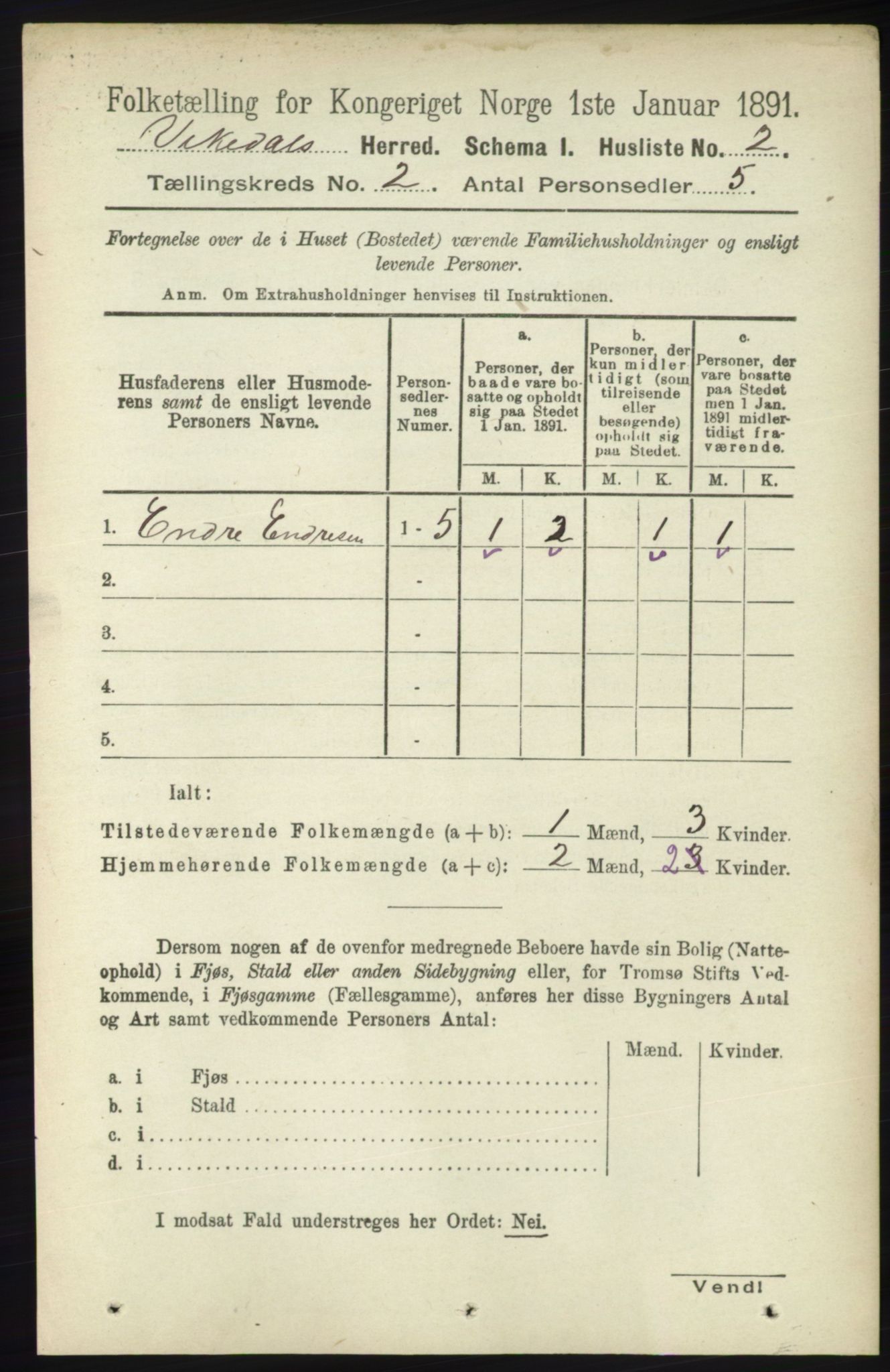 RA, 1891 census for 1157 Vikedal, 1891, p. 196