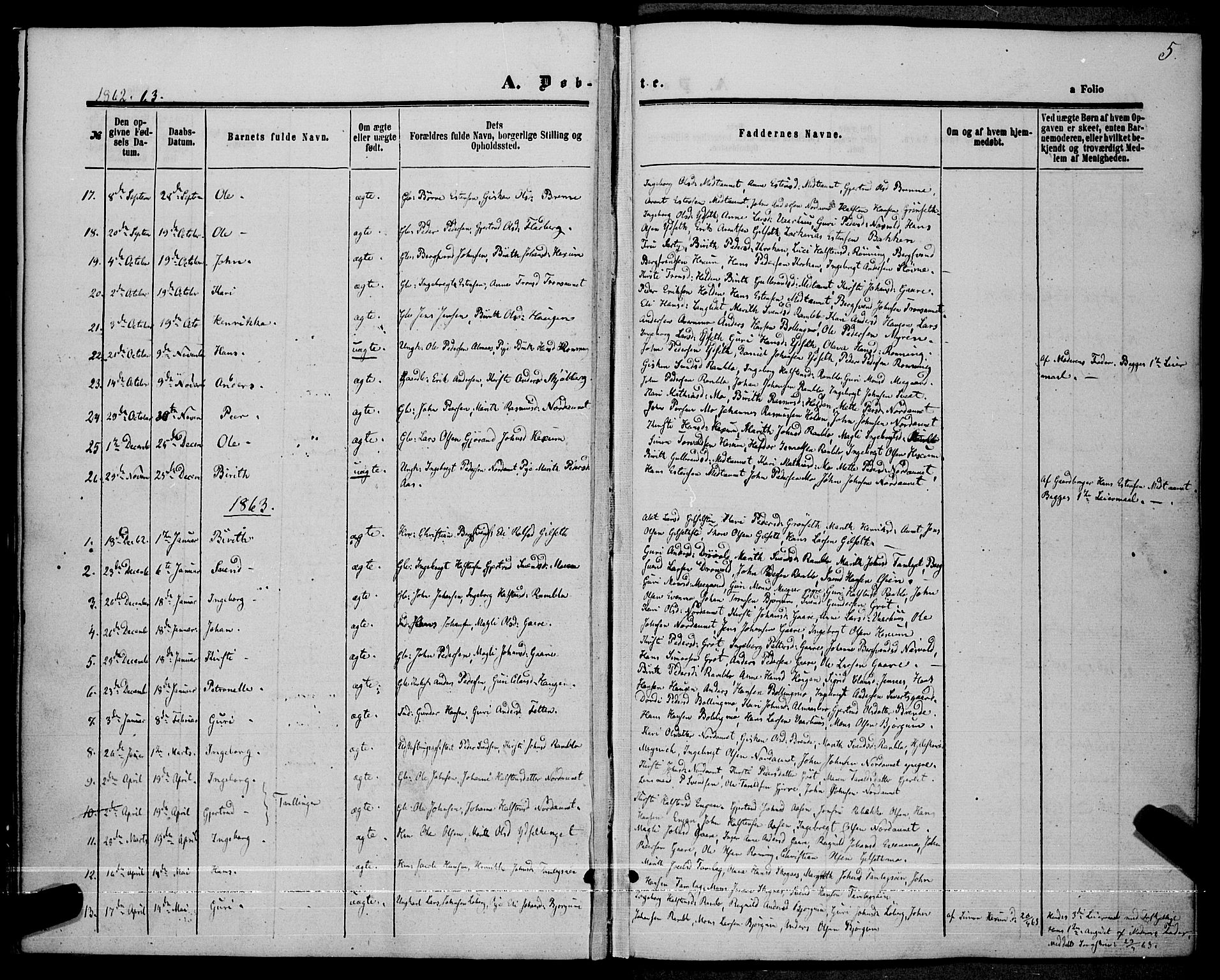 Ministerialprotokoller, klokkerbøker og fødselsregistre - Sør-Trøndelag, AV/SAT-A-1456/685/L0966: Parish register (official) no. 685A07 /1, 1860-1869, p. 5