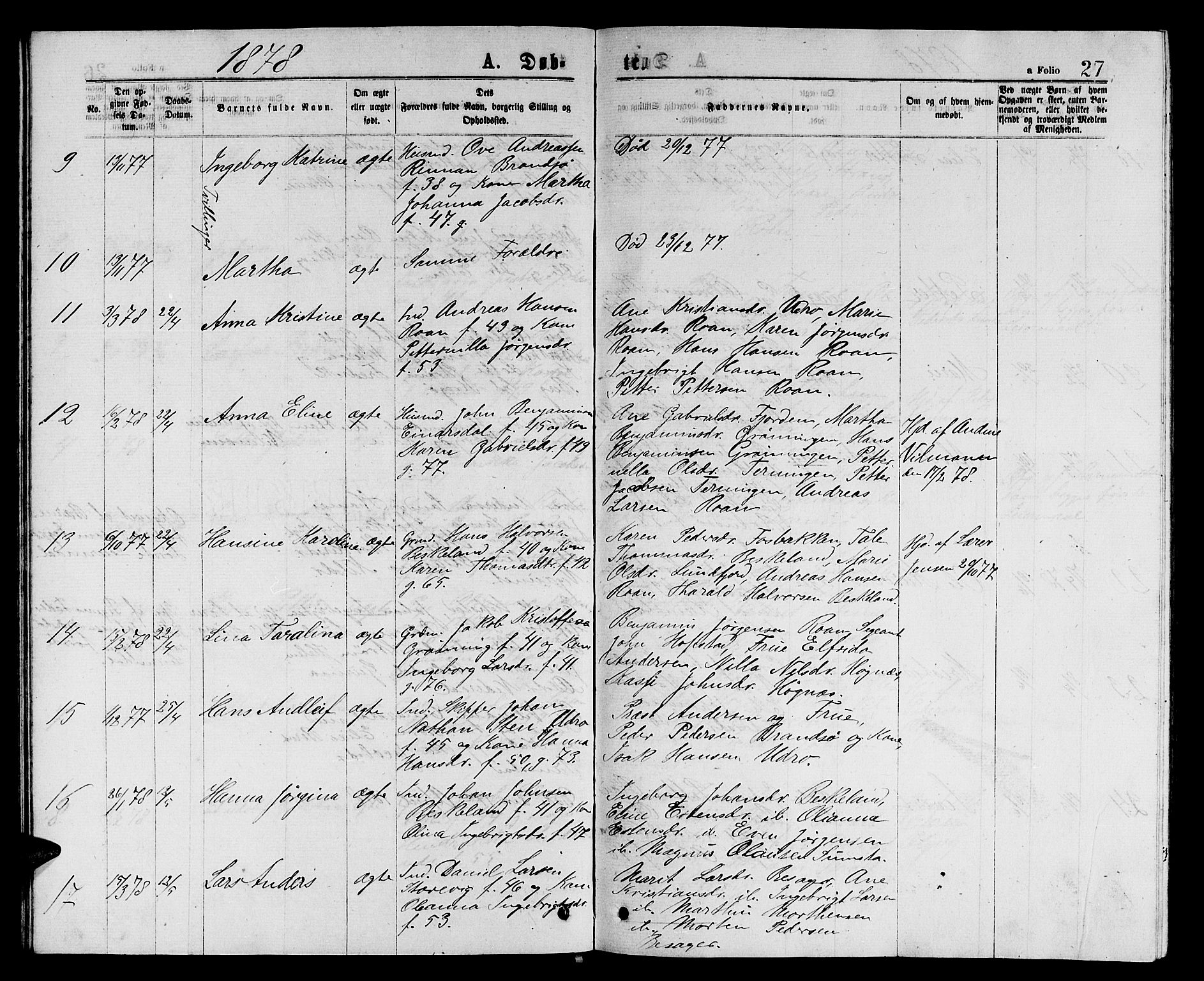 Ministerialprotokoller, klokkerbøker og fødselsregistre - Sør-Trøndelag, SAT/A-1456/657/L0715: Parish register (copy) no. 657C02, 1873-1888, p. 27