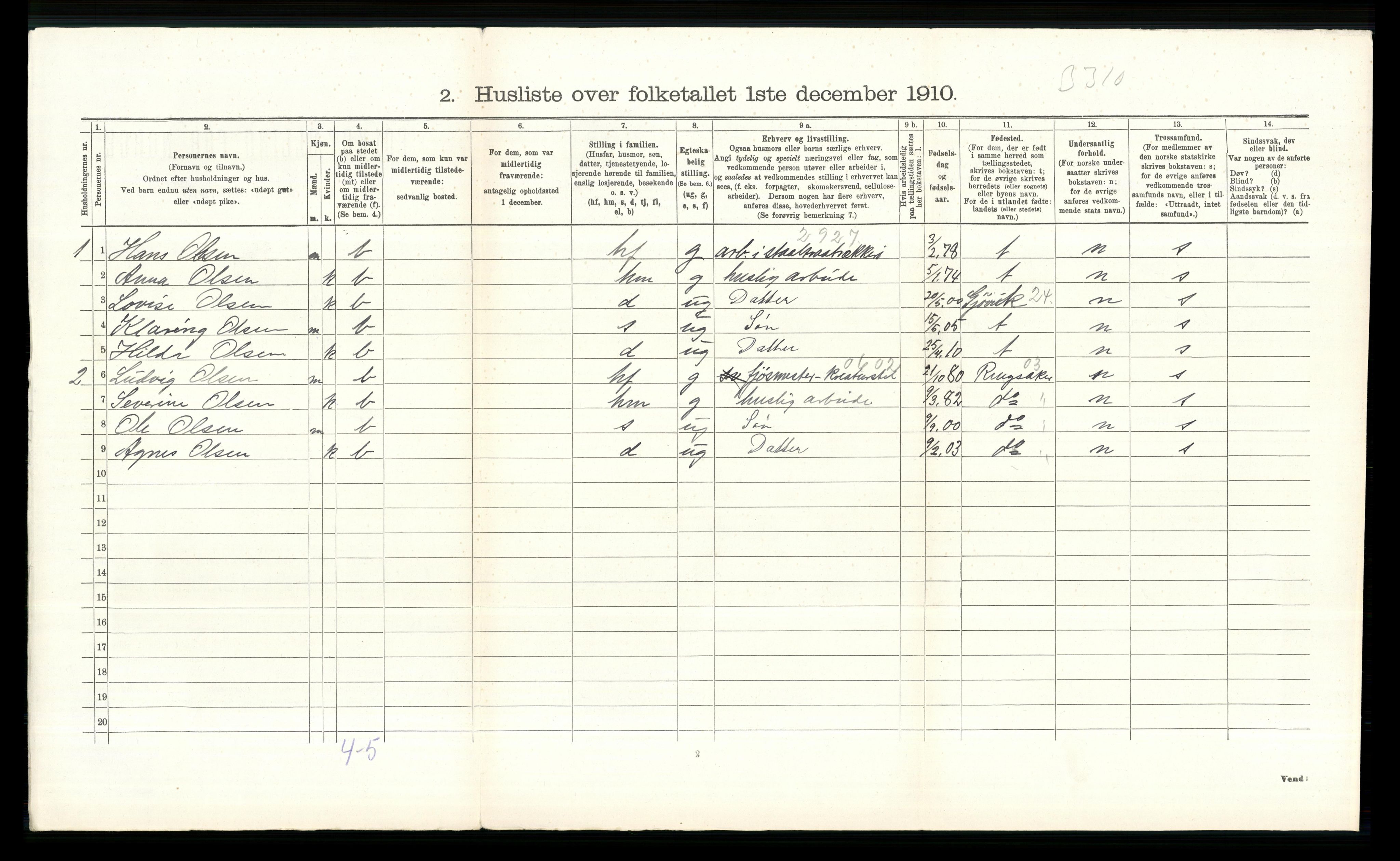 RA, 1910 census for Vardal, 1910, p. 1145