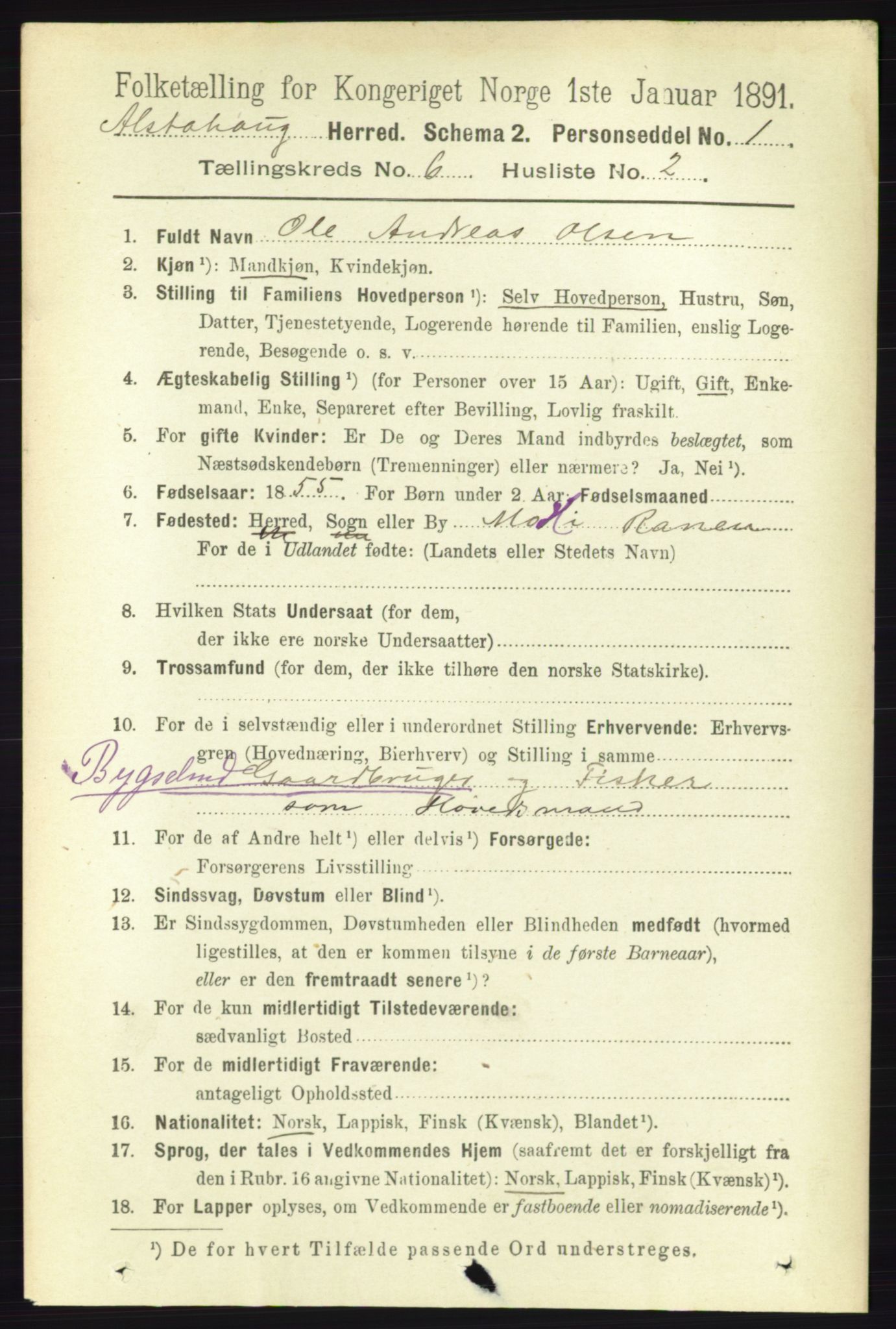 RA, 1891 census for 1820 Alstahaug, 1891, p. 2103