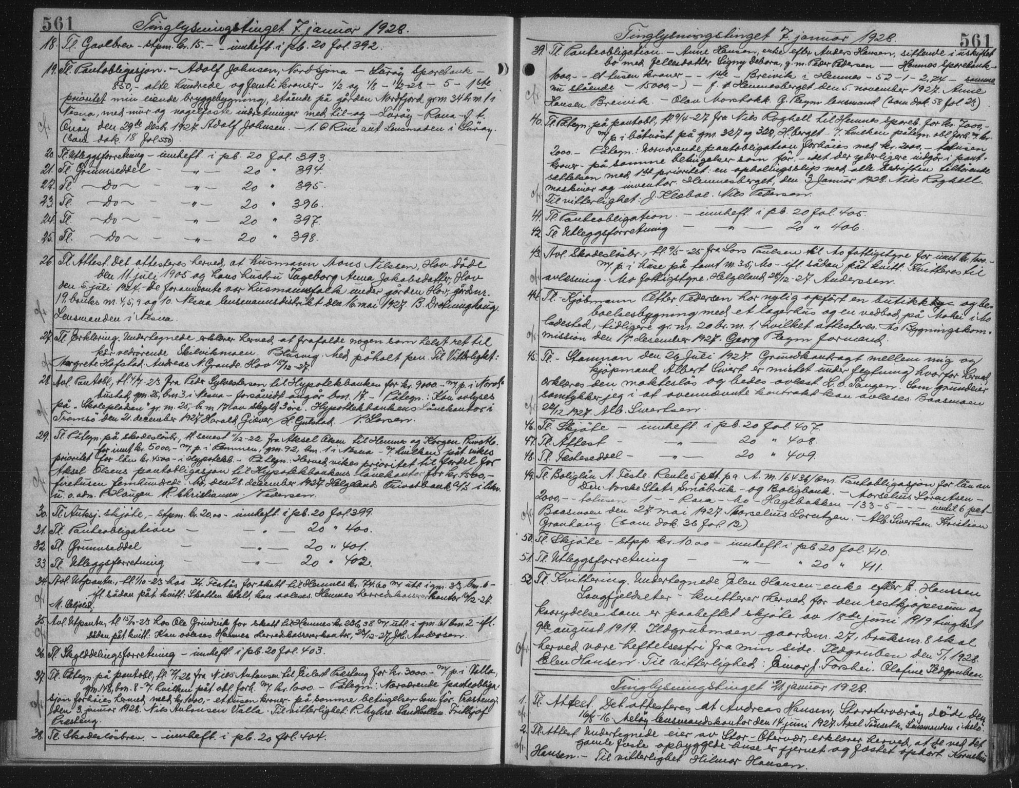 Rana sorenskriveri , AV/SAT-A-1108/1/2/2C/L0018: Mortgage book no. 18, 1923-1928, p. 561, Deed date: 21.01.1928