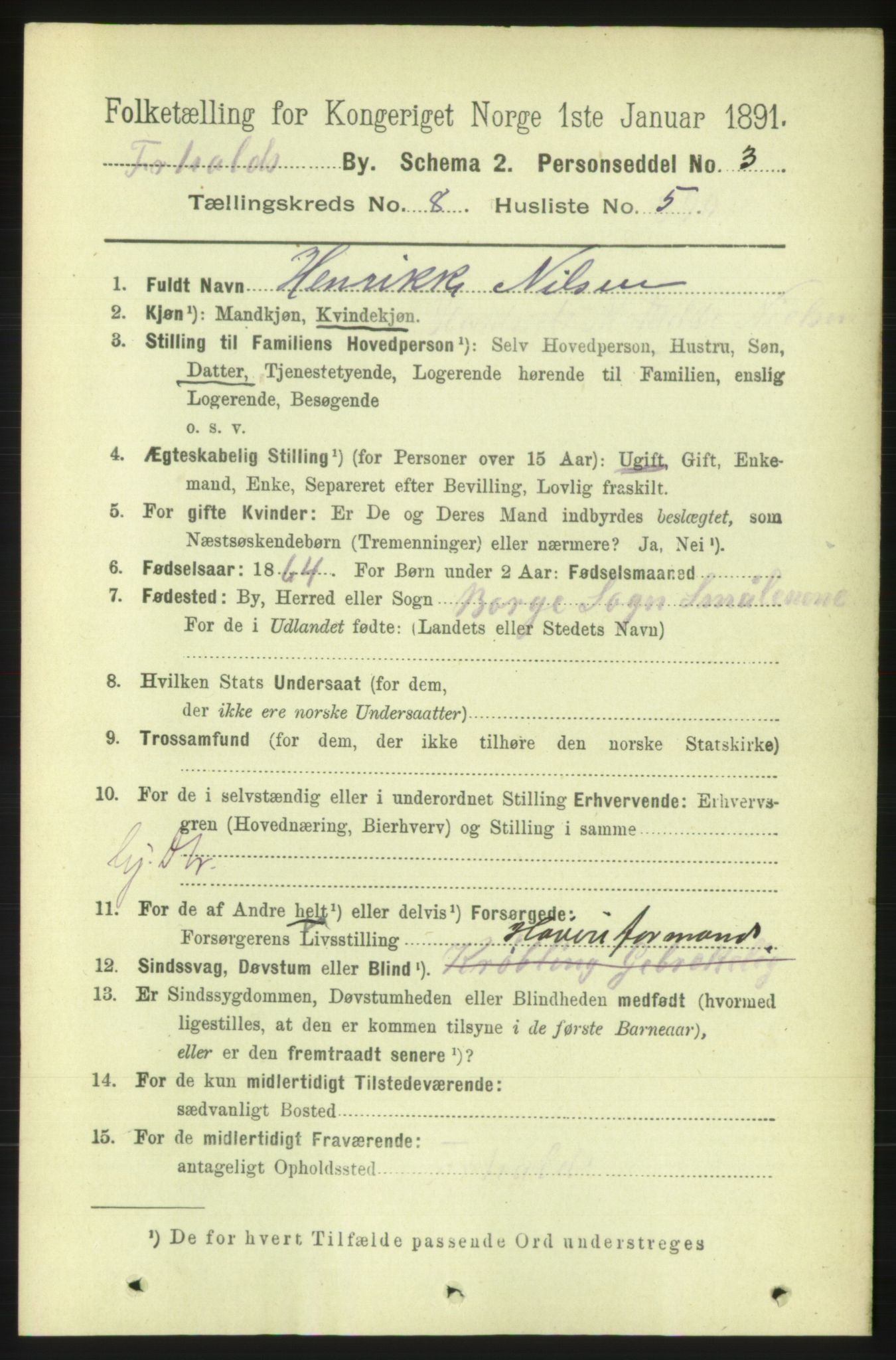 RA, 1891 census for 0101 Fredrikshald, 1891, p. 5425