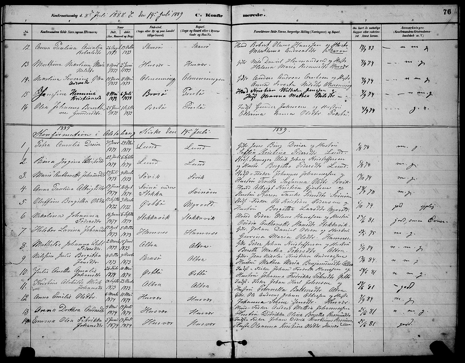 Ministerialprotokoller, klokkerbøker og fødselsregistre - Nordland, AV/SAT-A-1459/830/L0462: Parish register (copy) no. 830C04, 1882-1895, p. 76