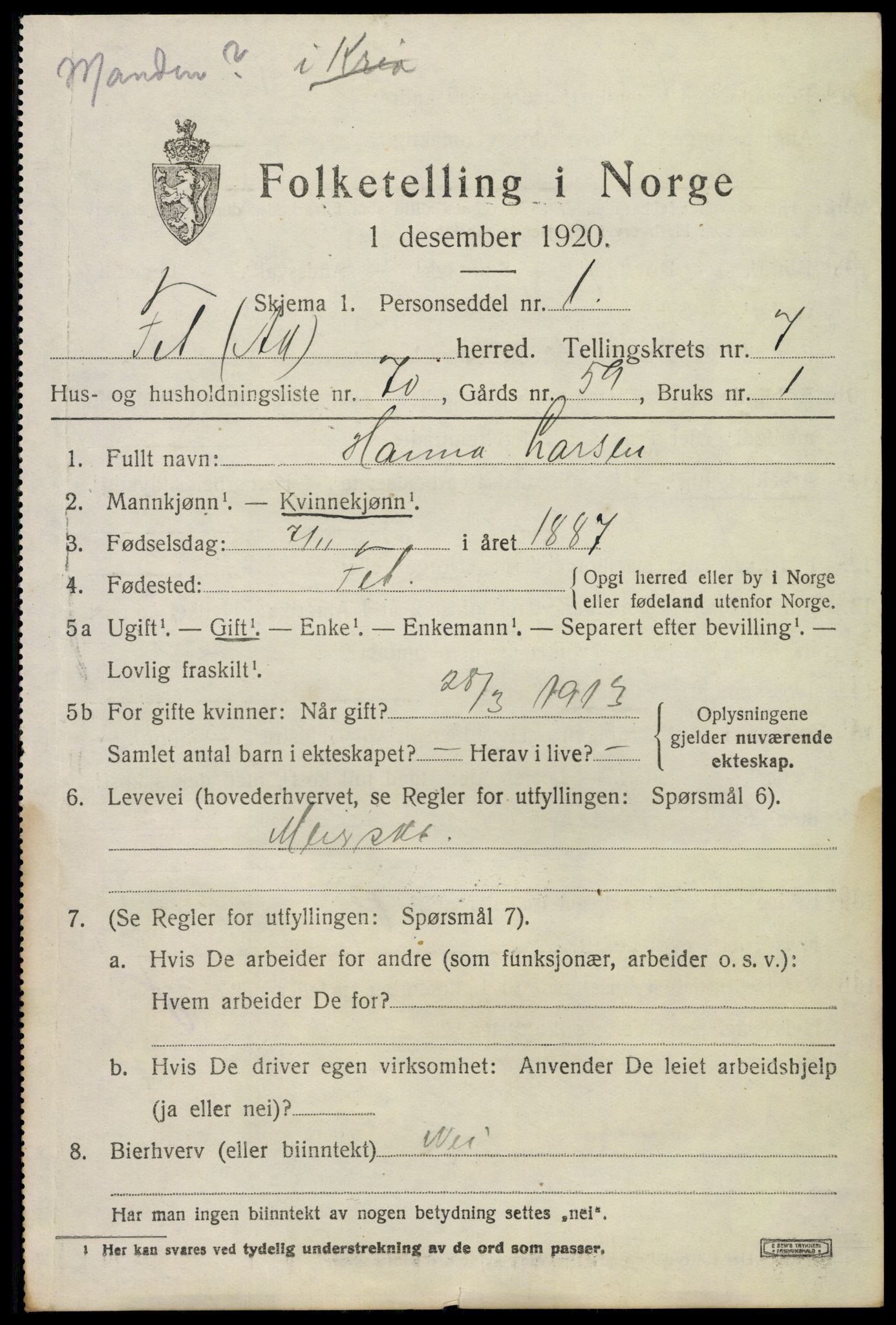 SAO, 1920 census for Fet, 1920, p. 8776