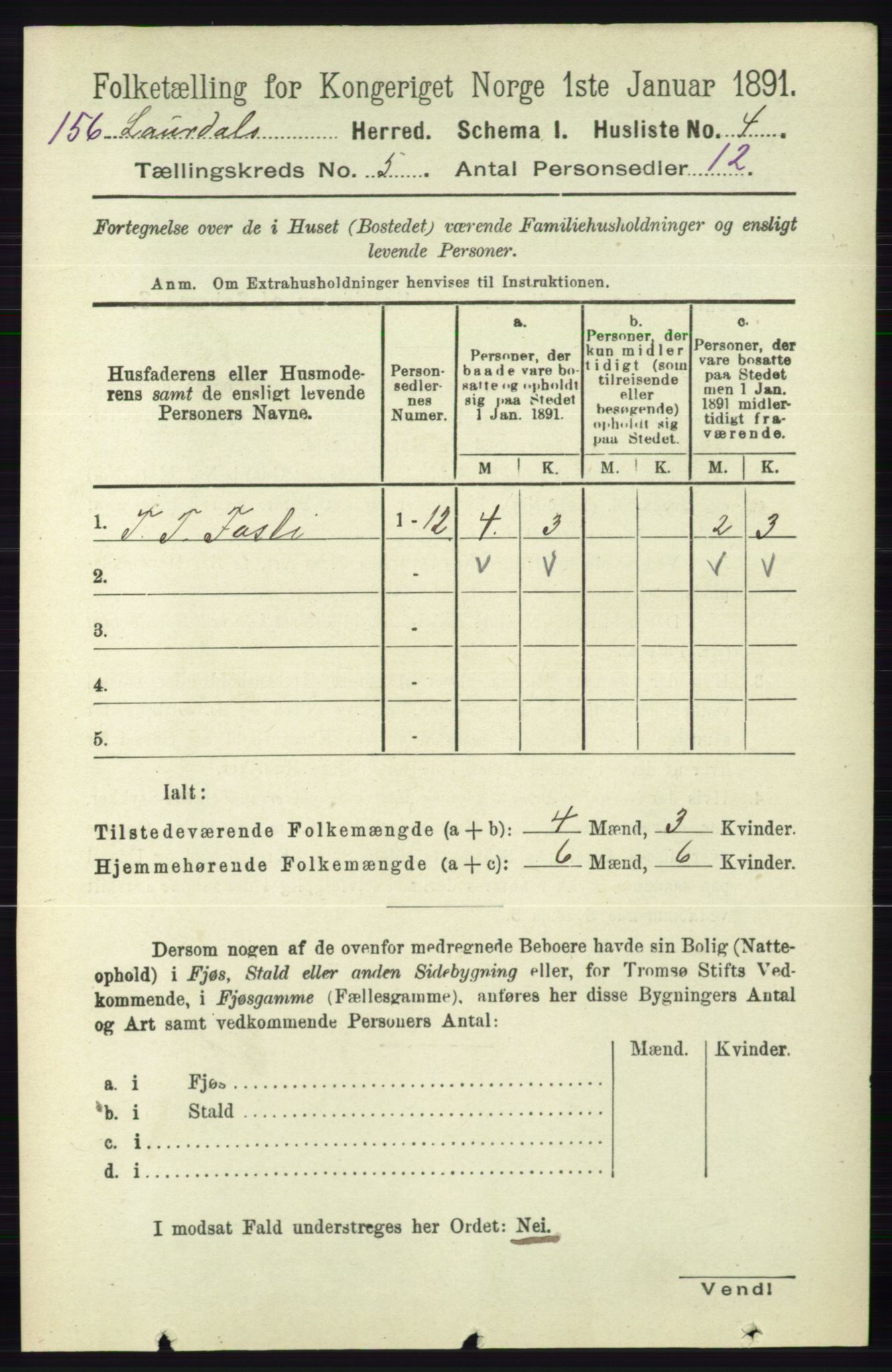 RA, 1891 census for 0833 Lårdal, 1891, p. 1285