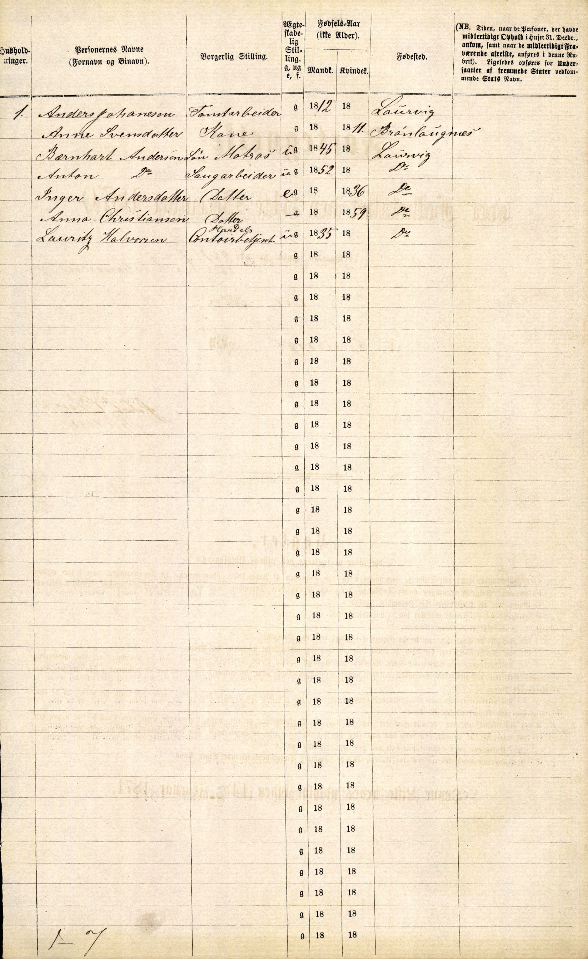 RA, 1870 census for 0707 Larvik, 1870, p. 626