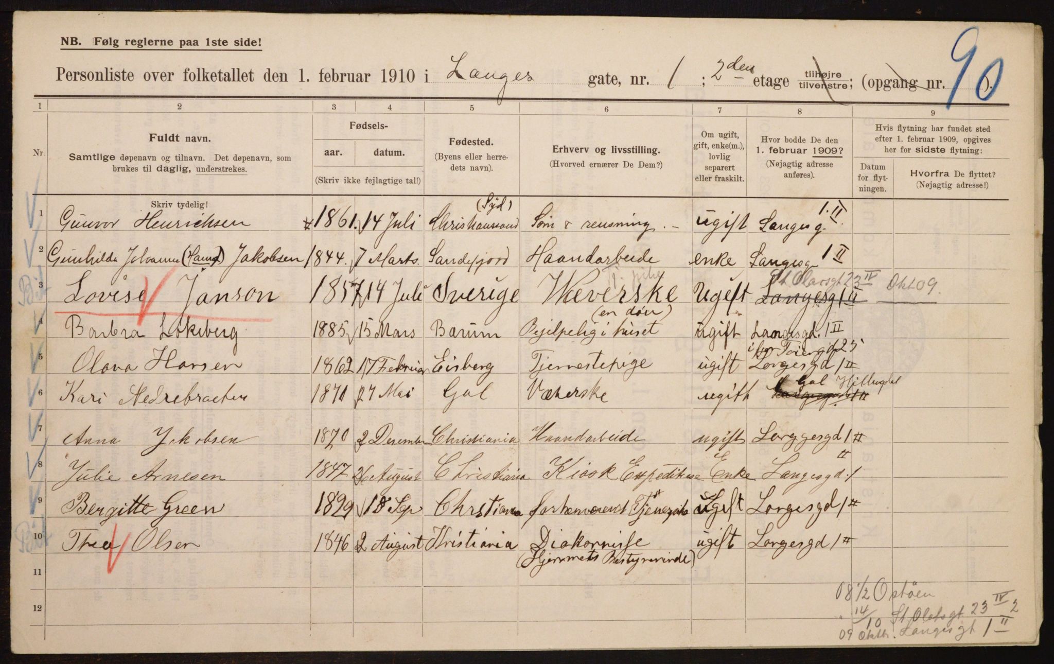 OBA, Municipal Census 1910 for Kristiania, 1910, p. 54342