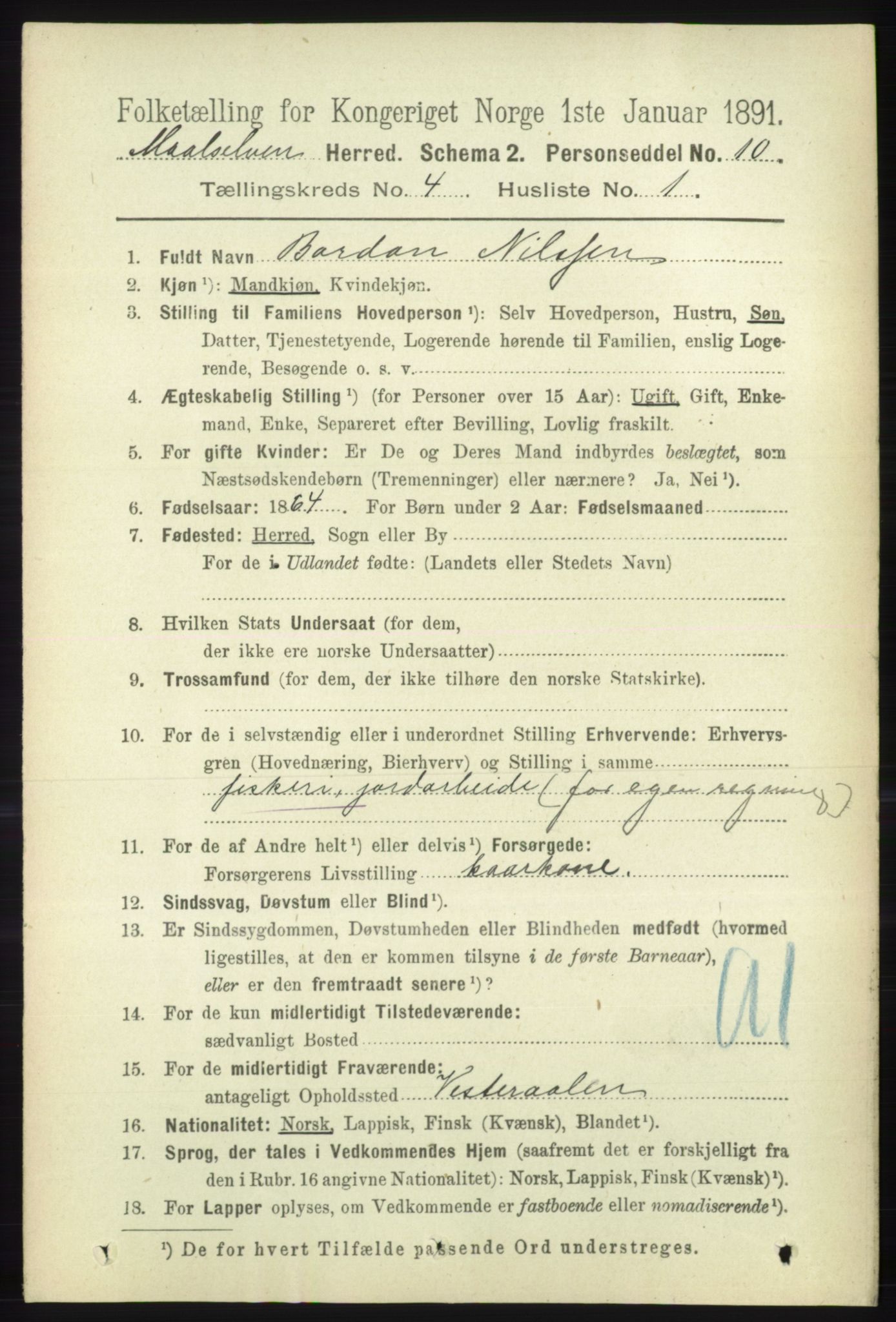 RA, 1891 census for 1924 Målselv, 1891, p. 1086