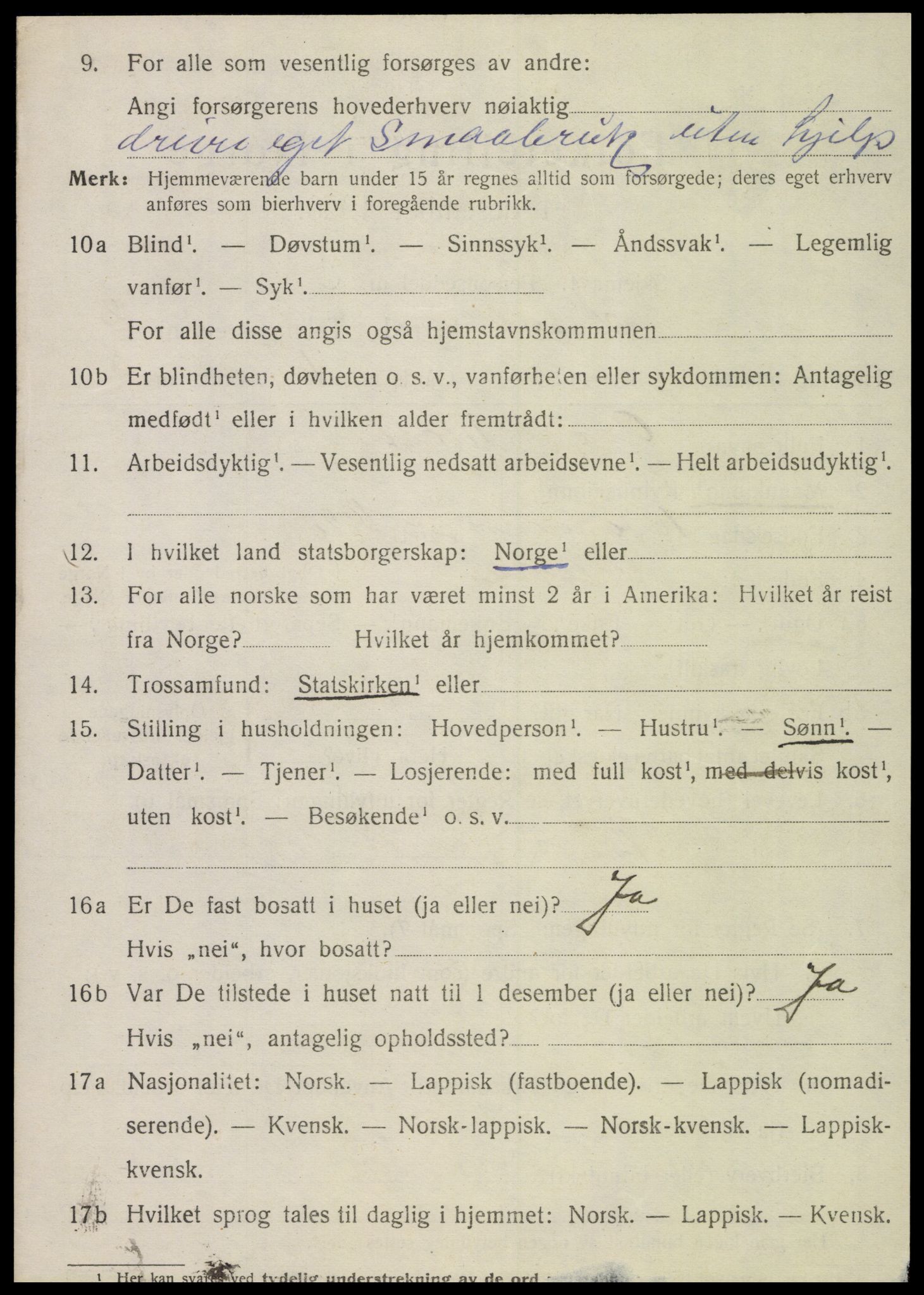 SAT, 1920 census for Nesna, 1920, p. 2558