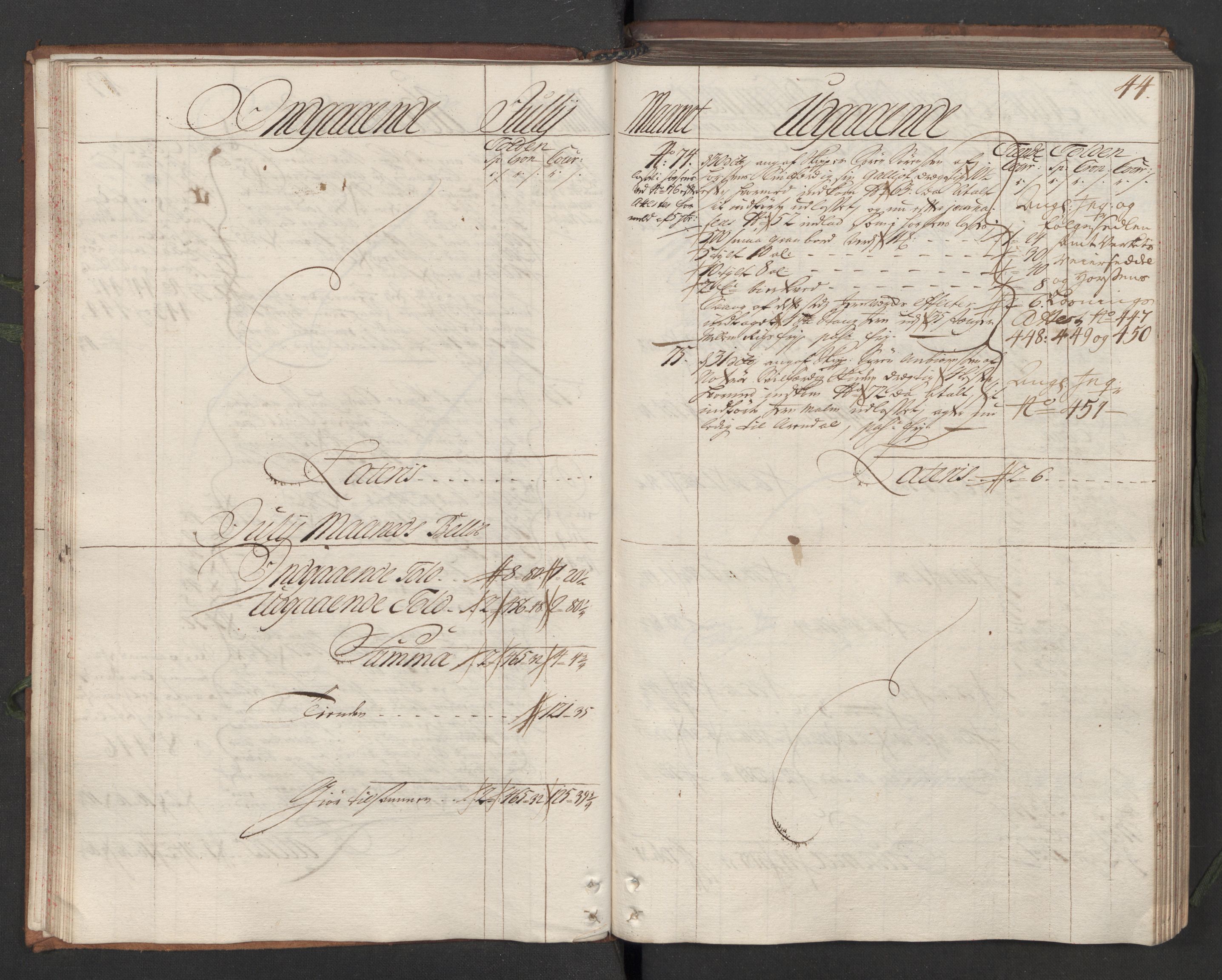 Generaltollkammeret, tollregnskaper, AV/RA-EA-5490/R05/L0012/0001: Tollregnskaper Moss, Son, Krokstad / Hovedtollbok, 1731, p. 43b-44a