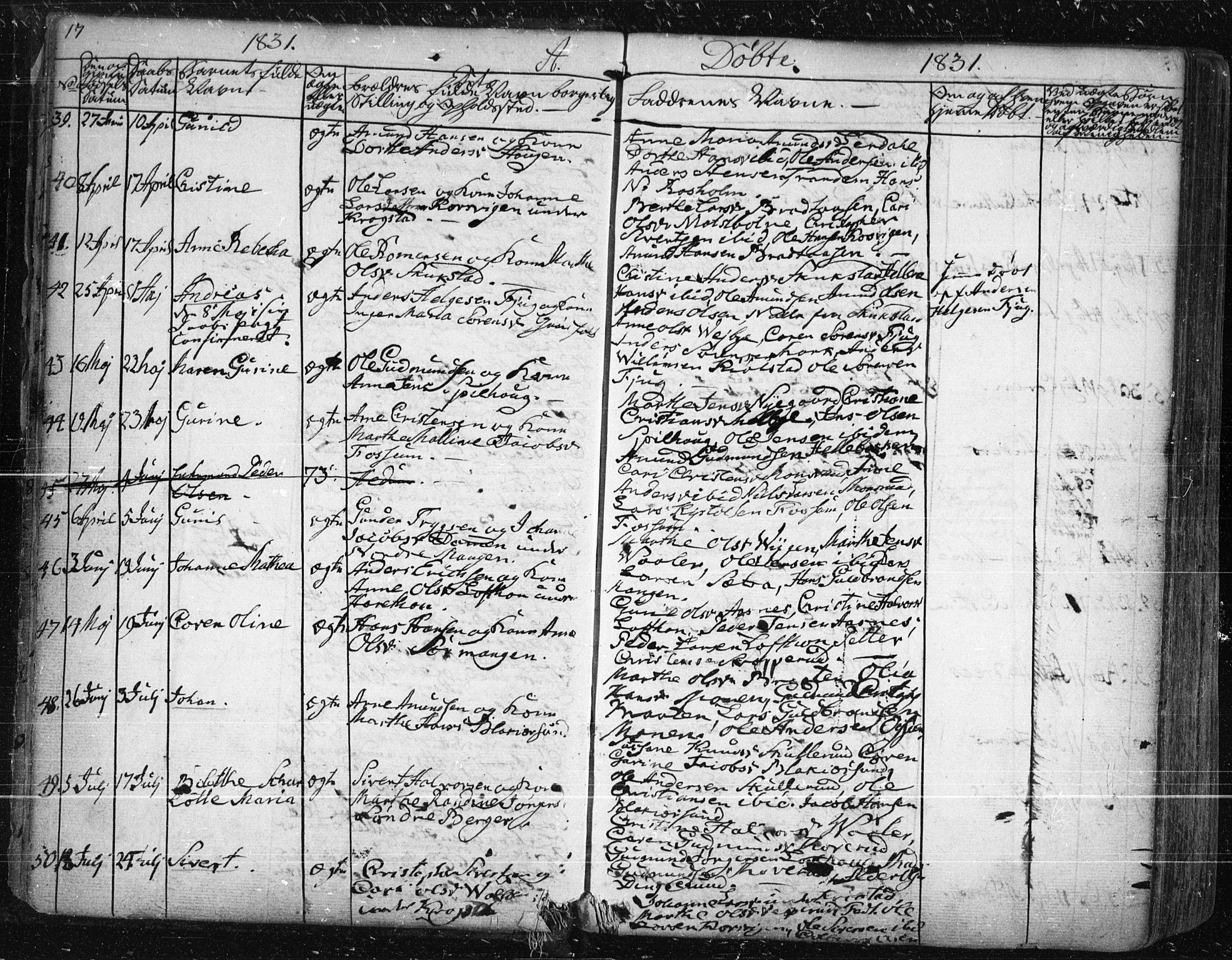 Aurskog prestekontor Kirkebøker, SAO/A-10304a/F/Fa/L0006: Parish register (official) no. I 6, 1829-1853, p. 17