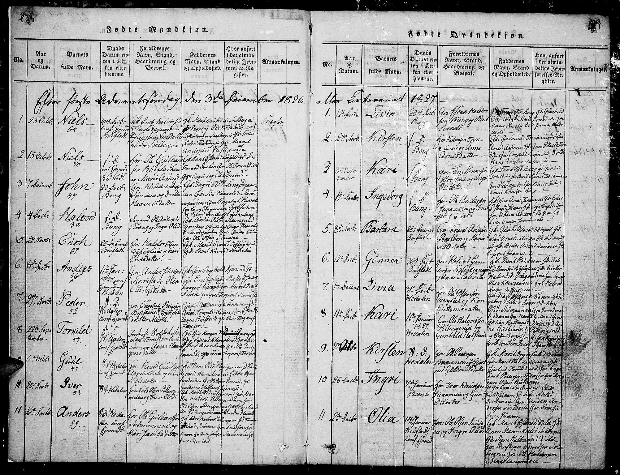 Sør-Aurdal prestekontor, SAH/PREST-128/H/Ha/Hab/L0002: Parish register (copy) no. 2, 1826-1840, p. 2-3
