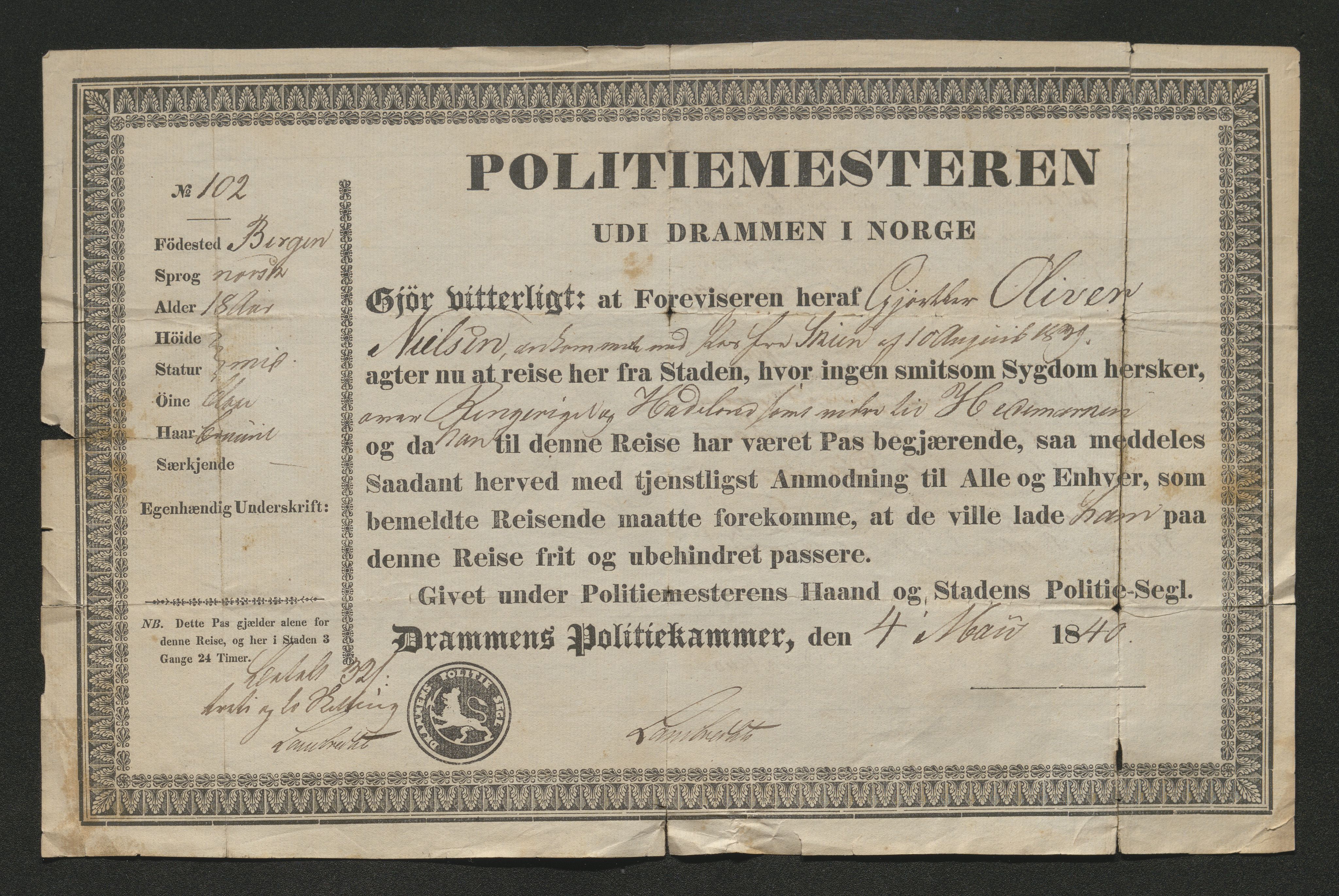 Drammen politikammer, AV/SAKO-A-623/I/Ia/Iab/L0006: Innleverte pass, 1841-1842, p. 8