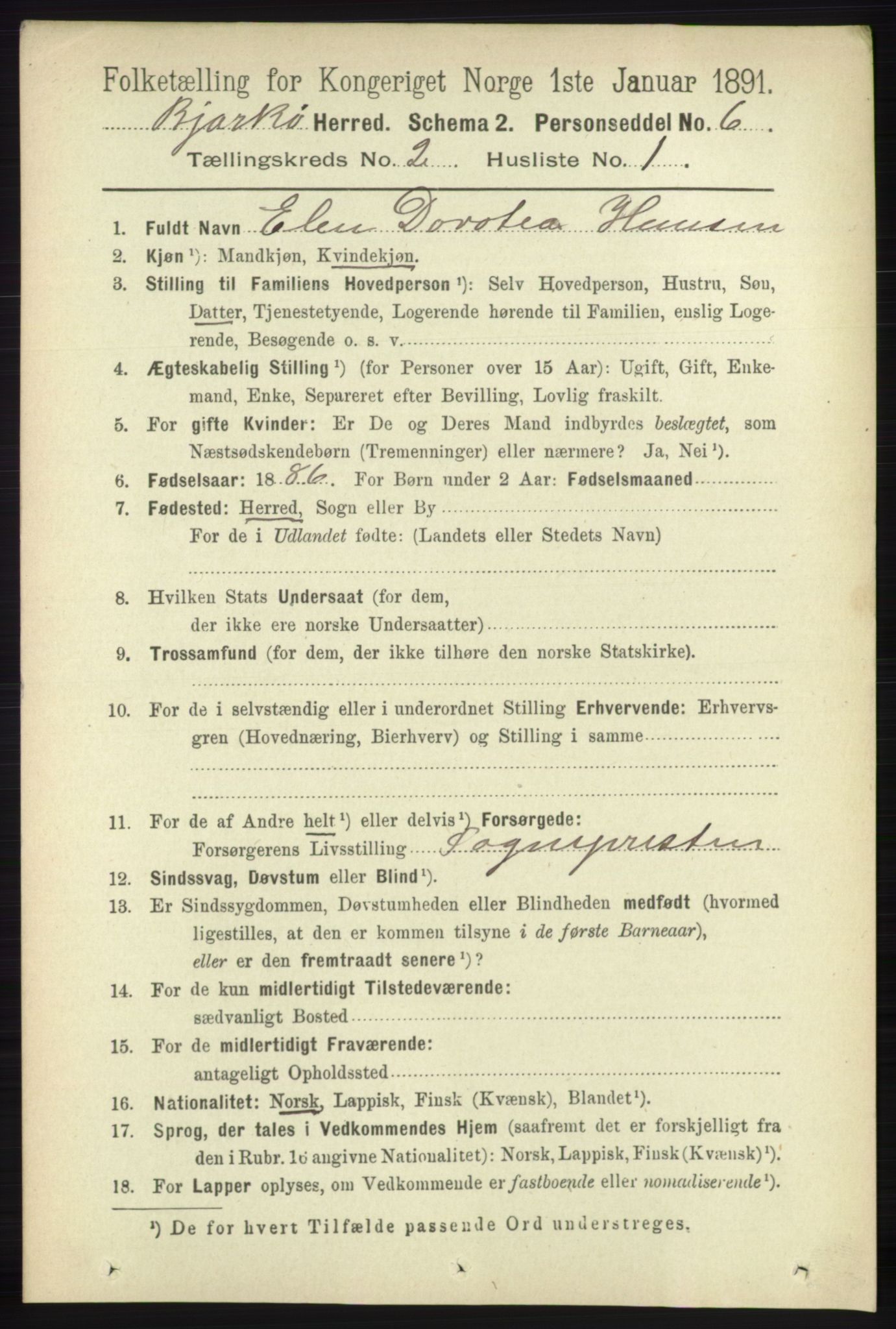 RA, 1891 census for 1915 Bjarkøy, 1891, p. 694