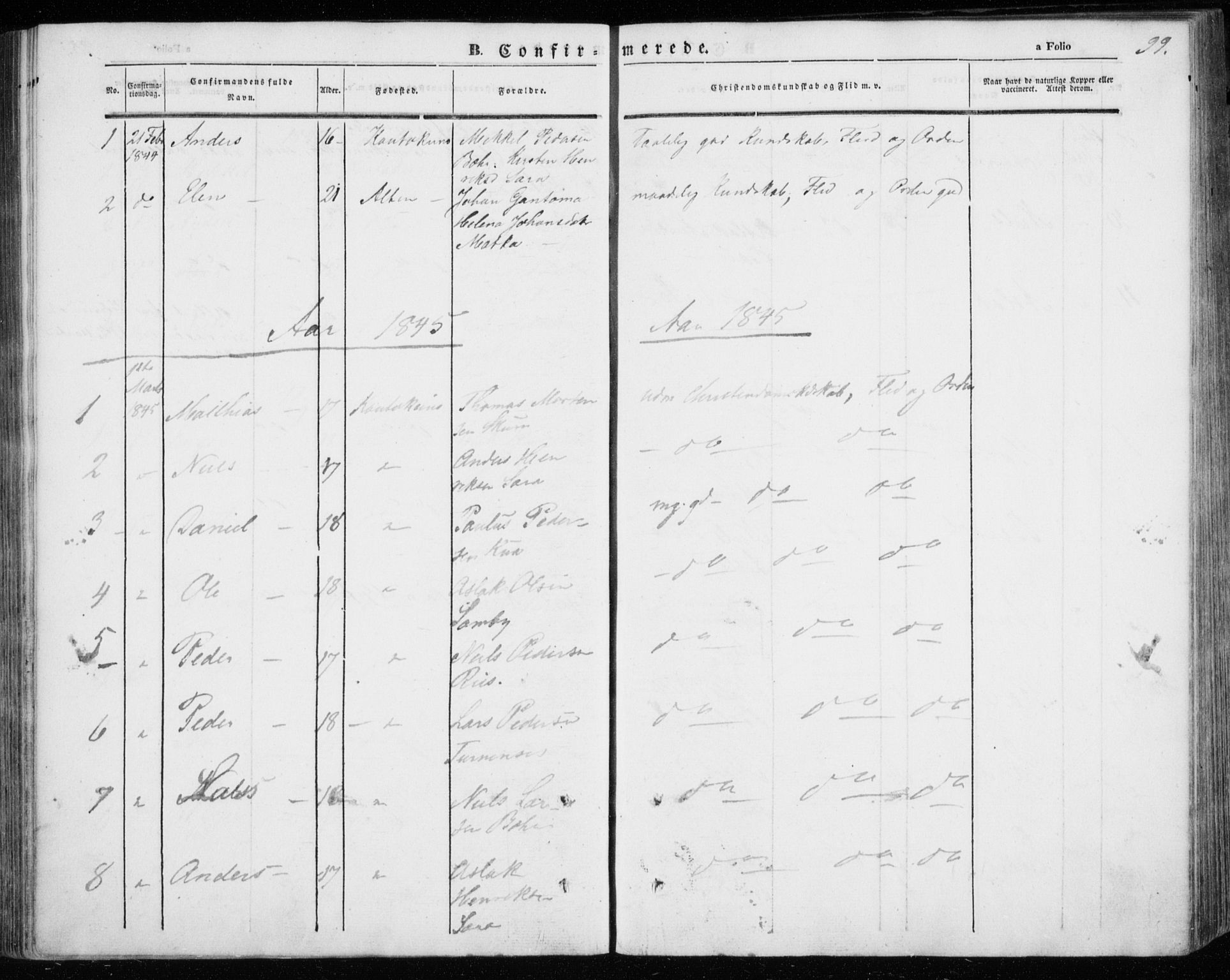 Kautokeino sokneprestembete, SATØ/S-1340/H/Ha/L0002.kirke: Parish register (official) no. 2, 1843-1861, p. 99