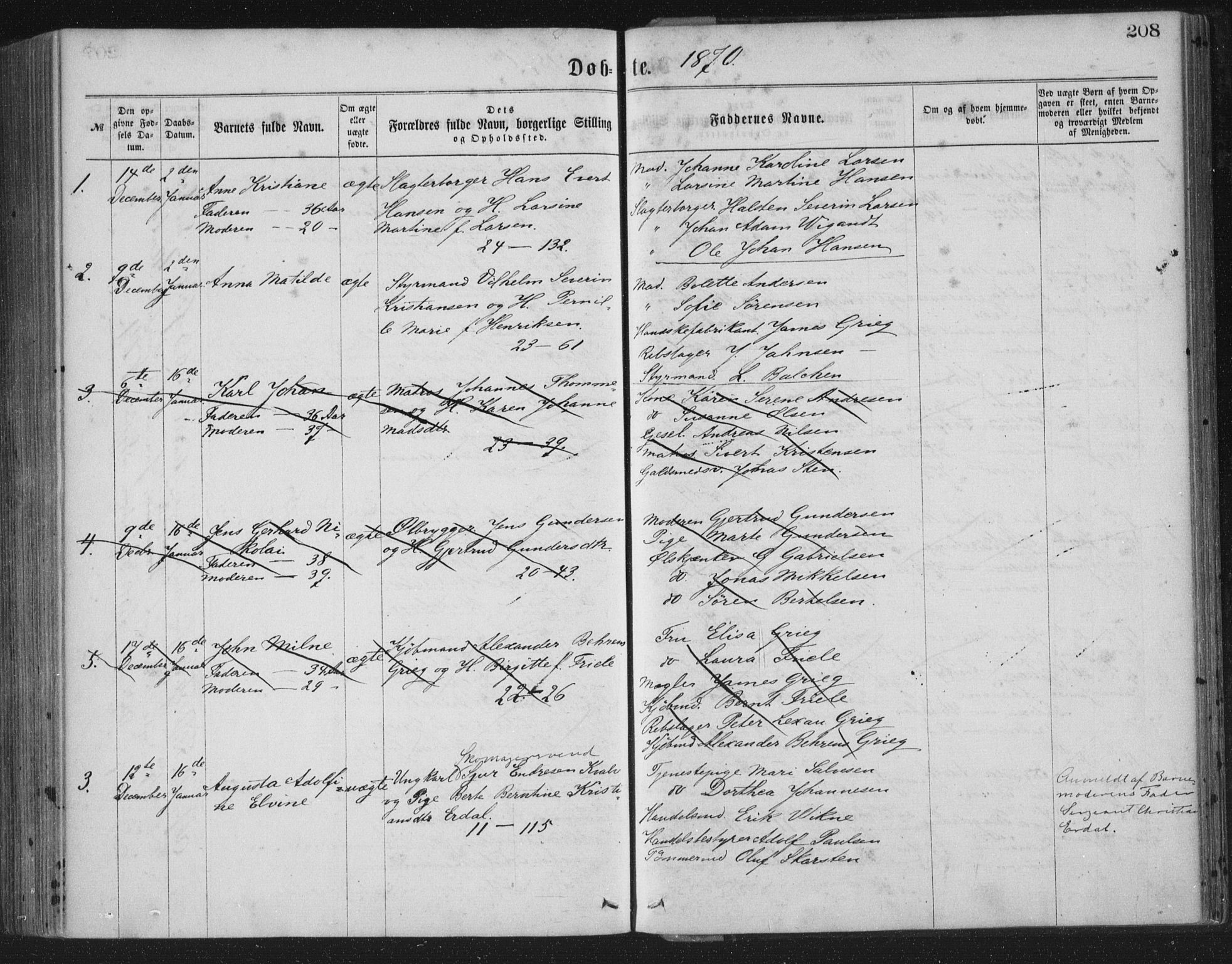 Korskirken sokneprestembete, SAB/A-76101/H/Haa/L0019: Parish register (official) no. B 5, 1866-1871, p. 208