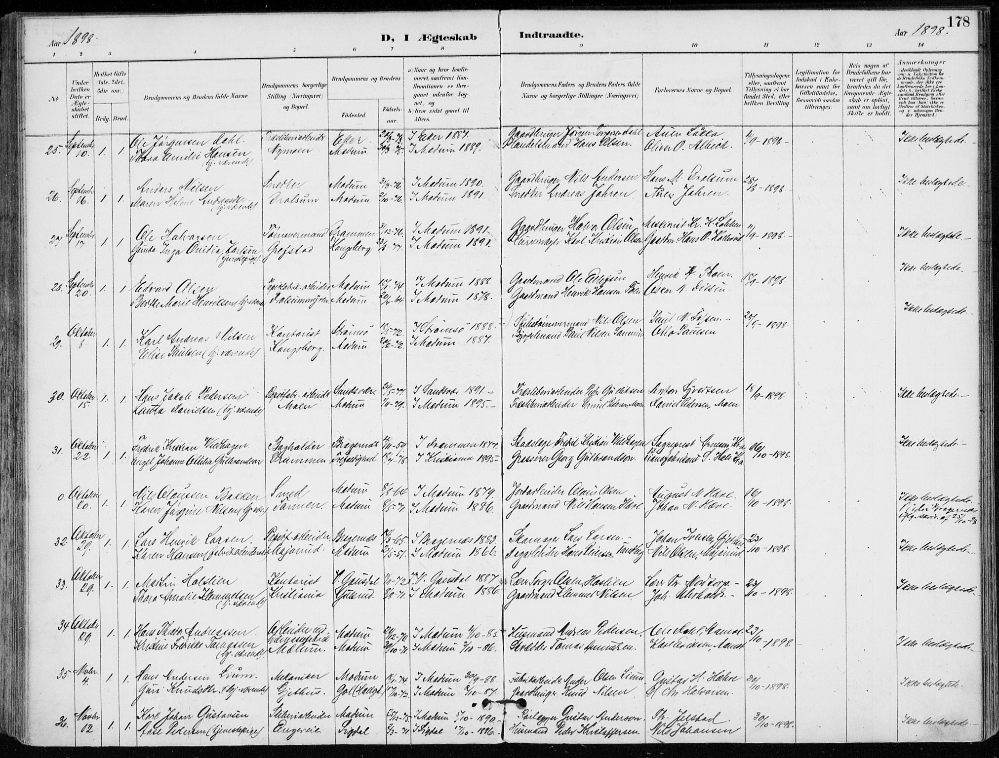 Modum kirkebøker, AV/SAKO-A-234/F/Fa/L0012: Parish register (official) no. 12, 1890-1898, p. 178