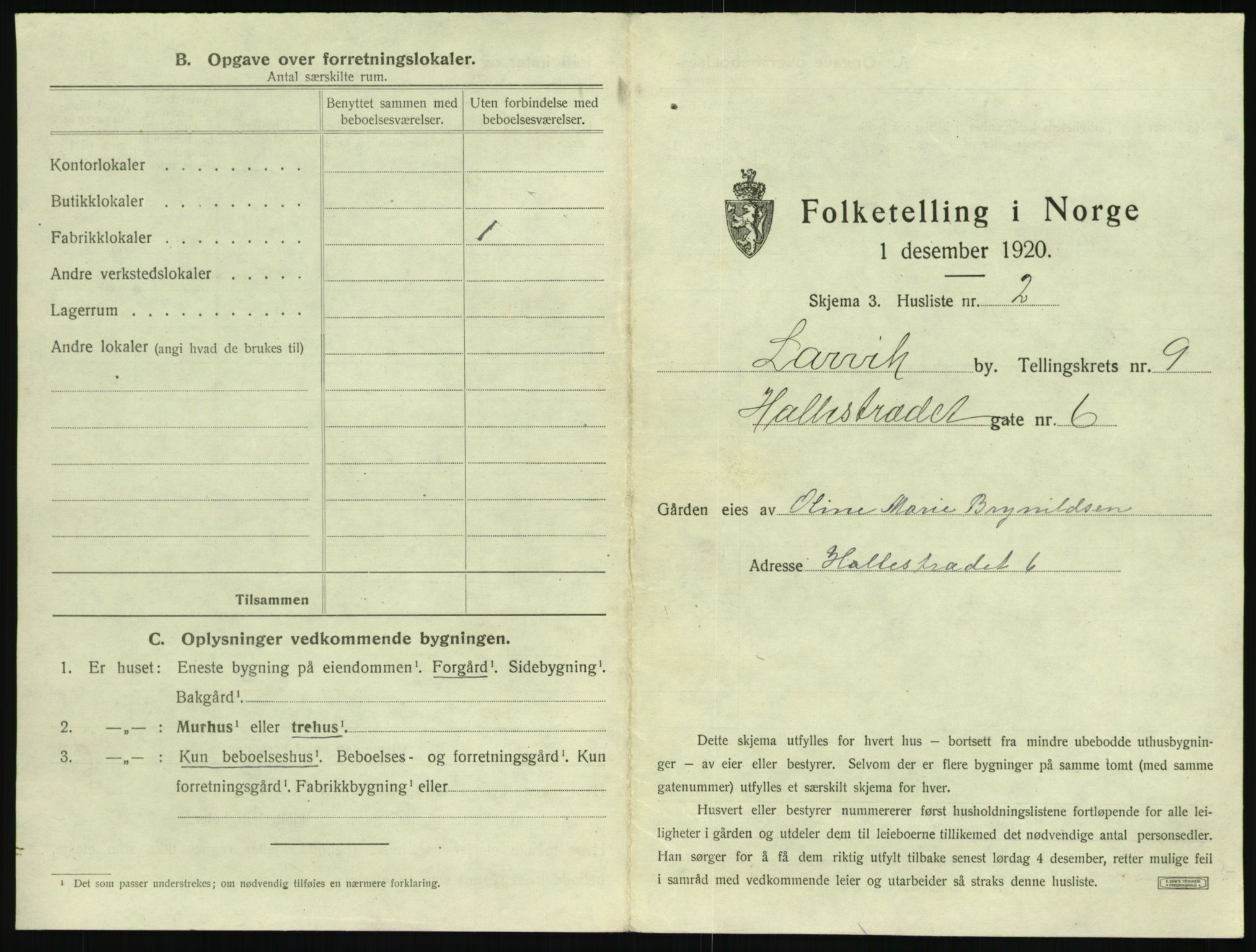 SAKO, 1920 census for Larvik, 1920, p. 2158