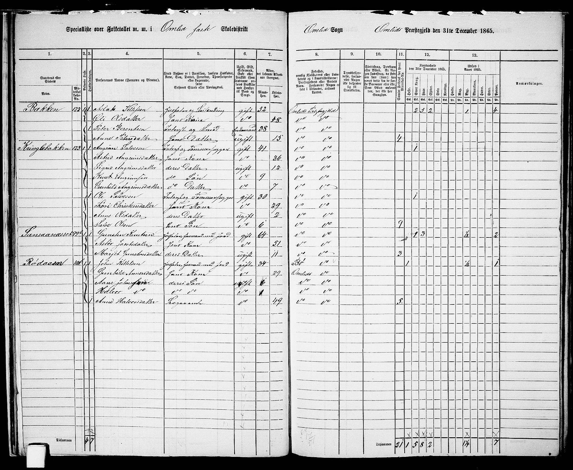 RA, 1865 census for Åmli, 1865, p. 27