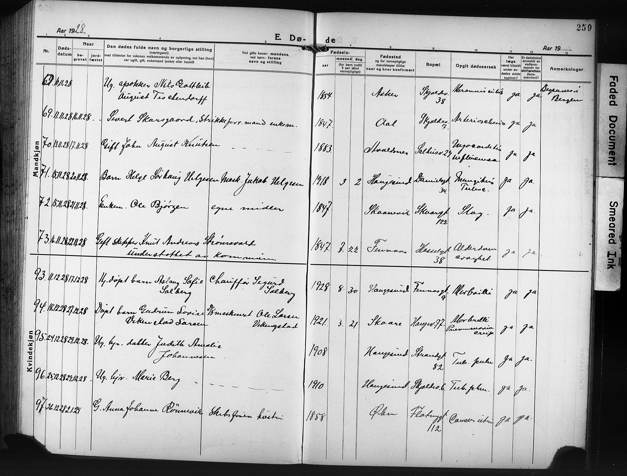 Haugesund sokneprestkontor, AV/SAST-A -101863/H/Ha/Hab/L0010: Parish register (copy) no. B 10, 1920-1931, p. 259