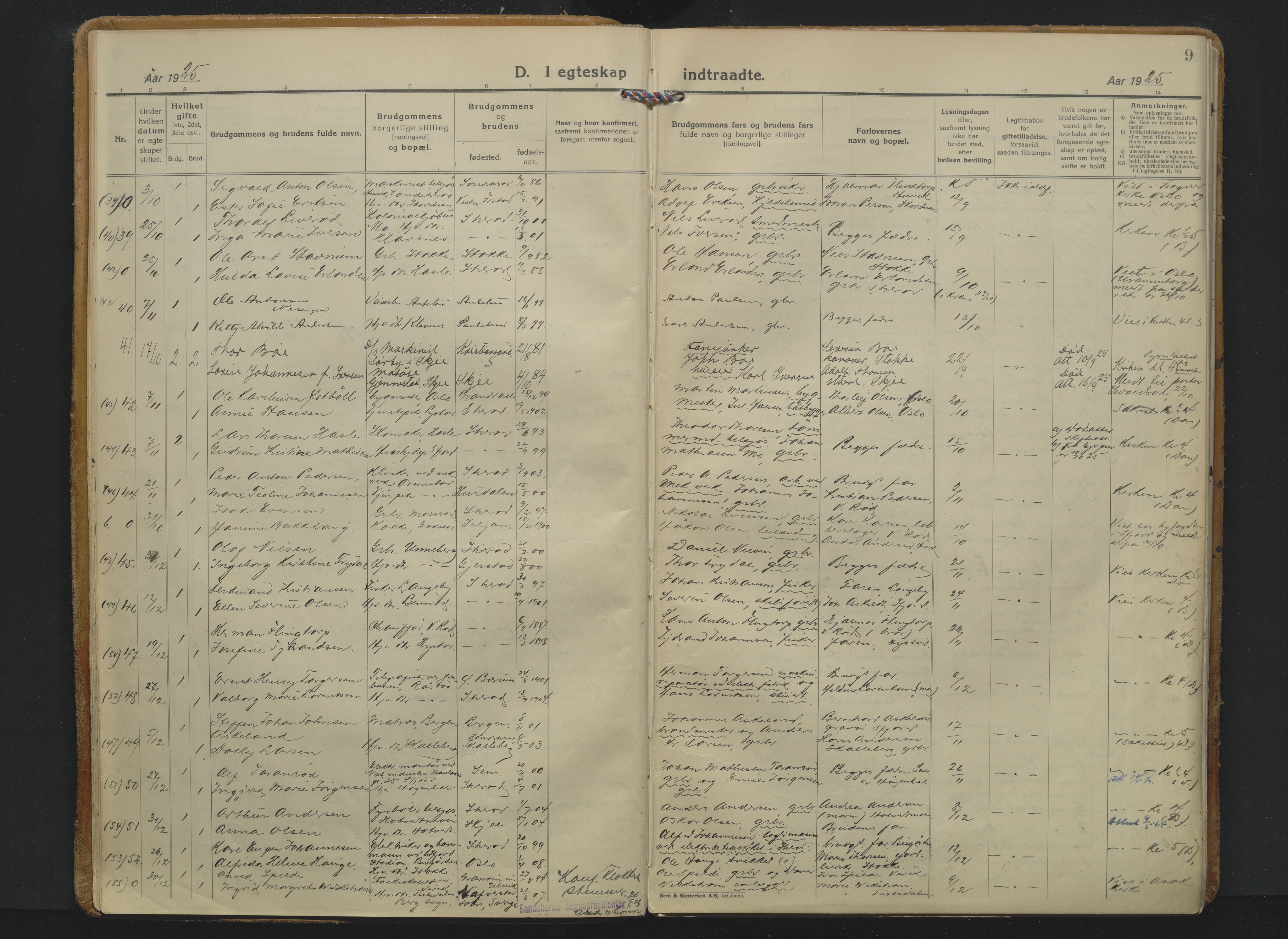 Sandar kirkebøker, SAKO/A-243/F/Fa/L0023: Parish register (official) no. 23, 1924-1932, p. 9