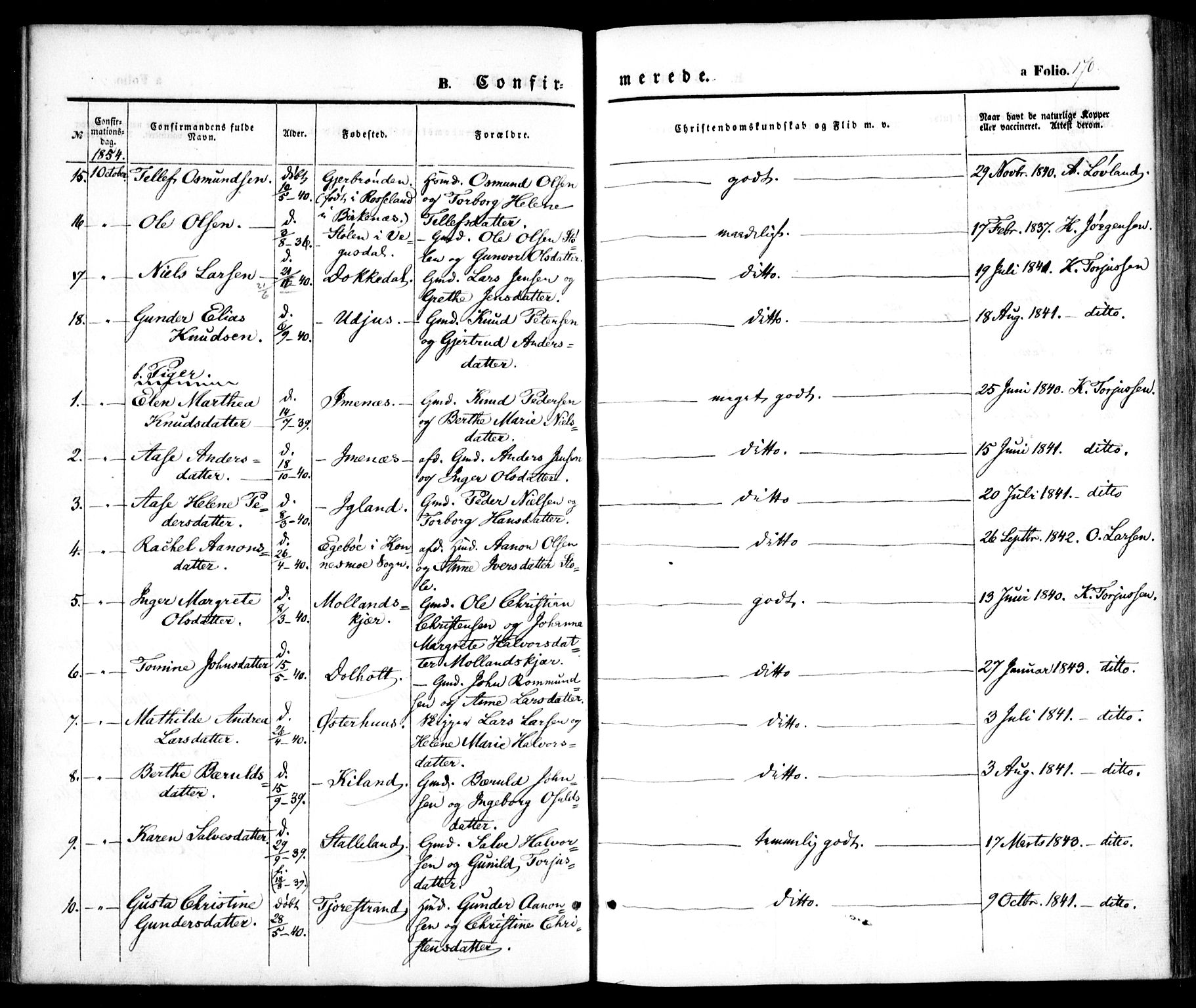 Hommedal sokneprestkontor, AV/SAK-1111-0023/F/Fa/Fab/L0004: Parish register (official) no. A 4, 1848-1860, p. 170