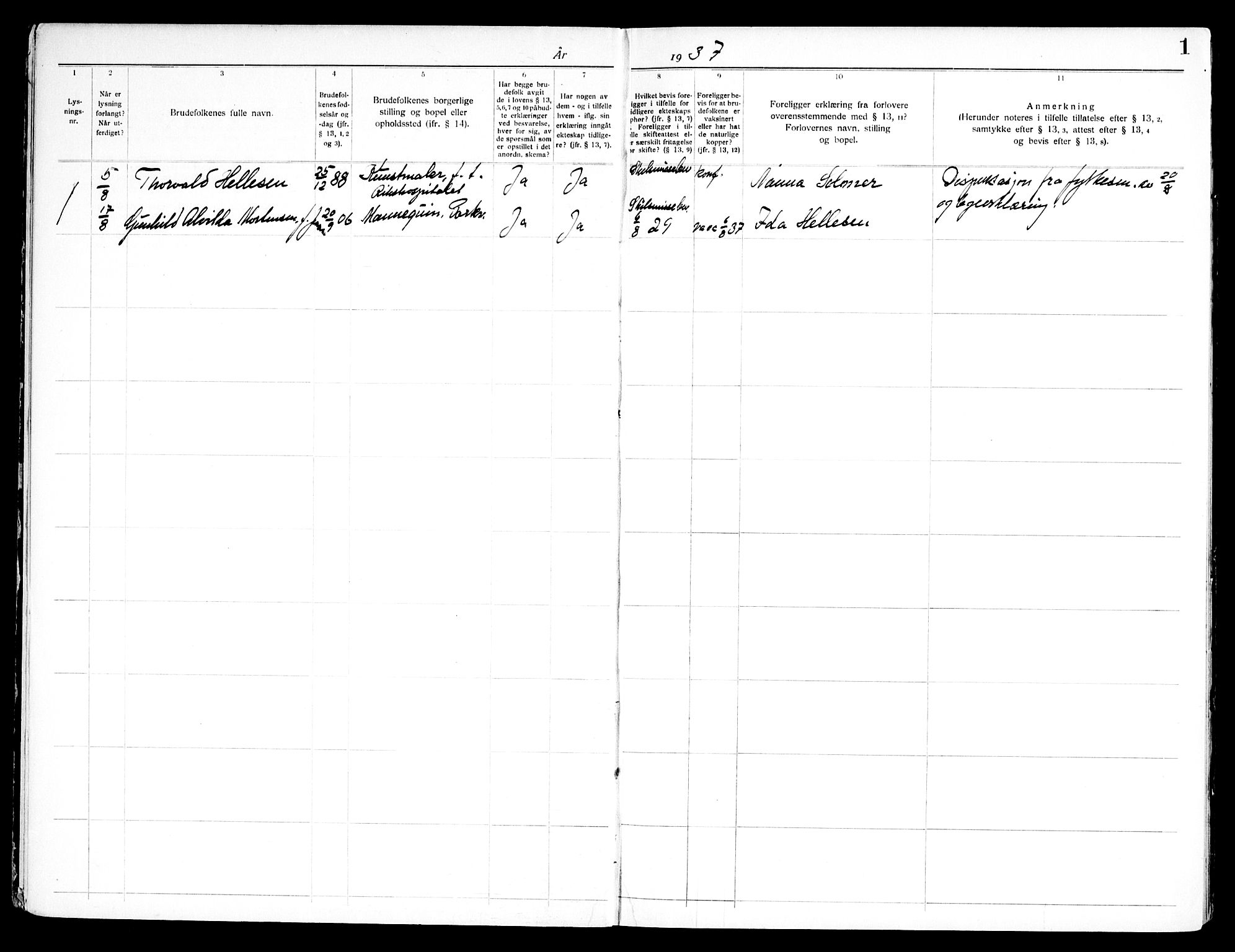 Rikshospitalet prestekontor Kirkebøker, SAO/A-10309b/H/L0001: Banns register no. 1, 1937-1969, p. 1