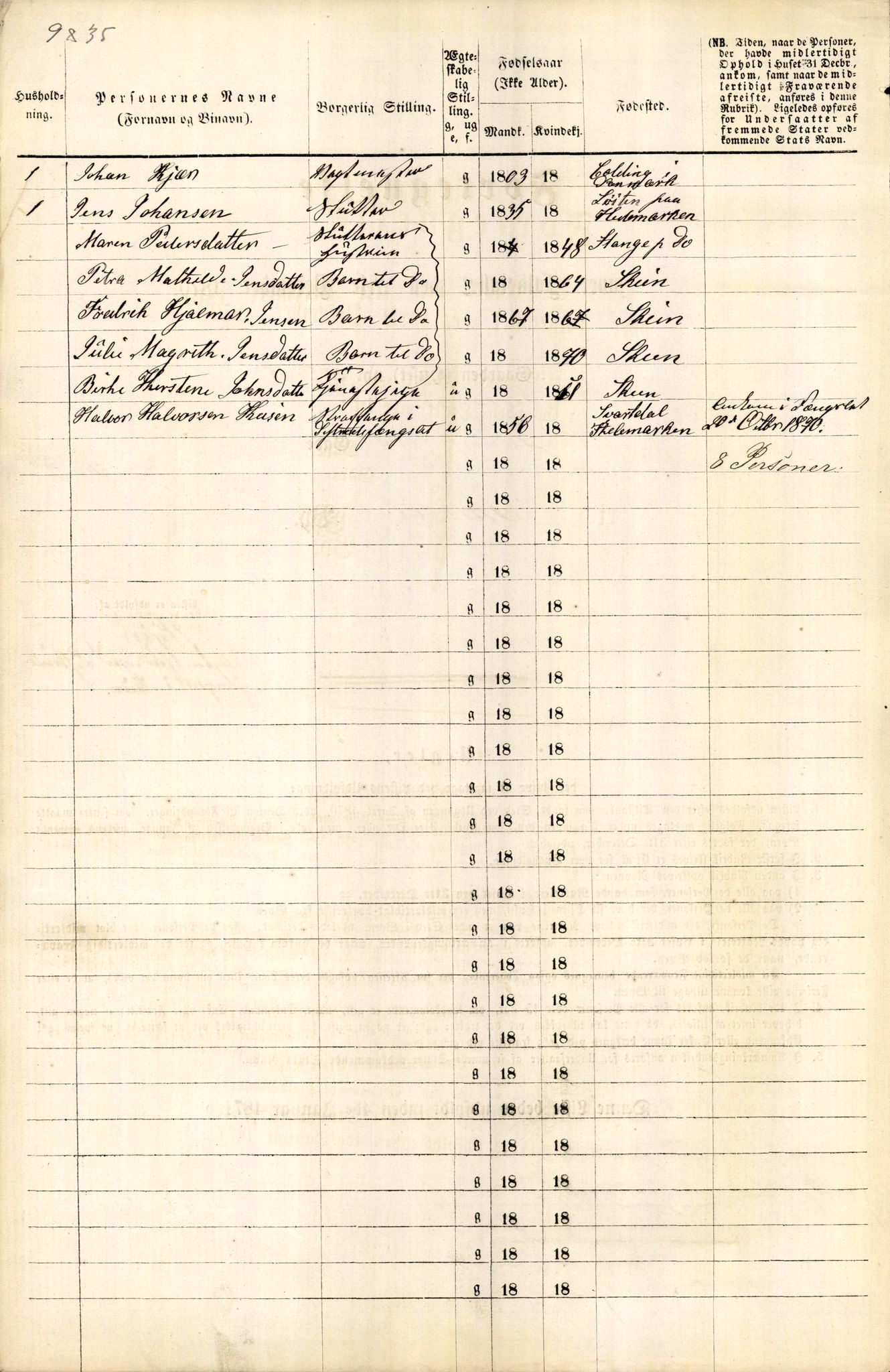 RA, 1870 census for 0806 Skien, 1870, p. 164