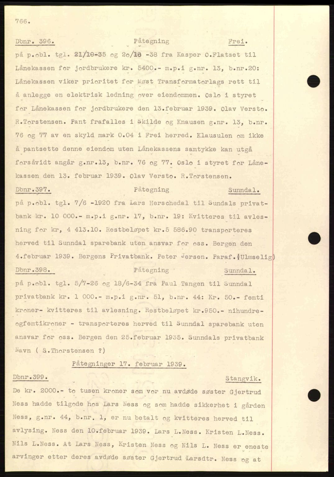 Nordmøre sorenskriveri, AV/SAT-A-4132/1/2/2Ca: Mortgage book no. C80, 1936-1939, Diary no: : 396/1939