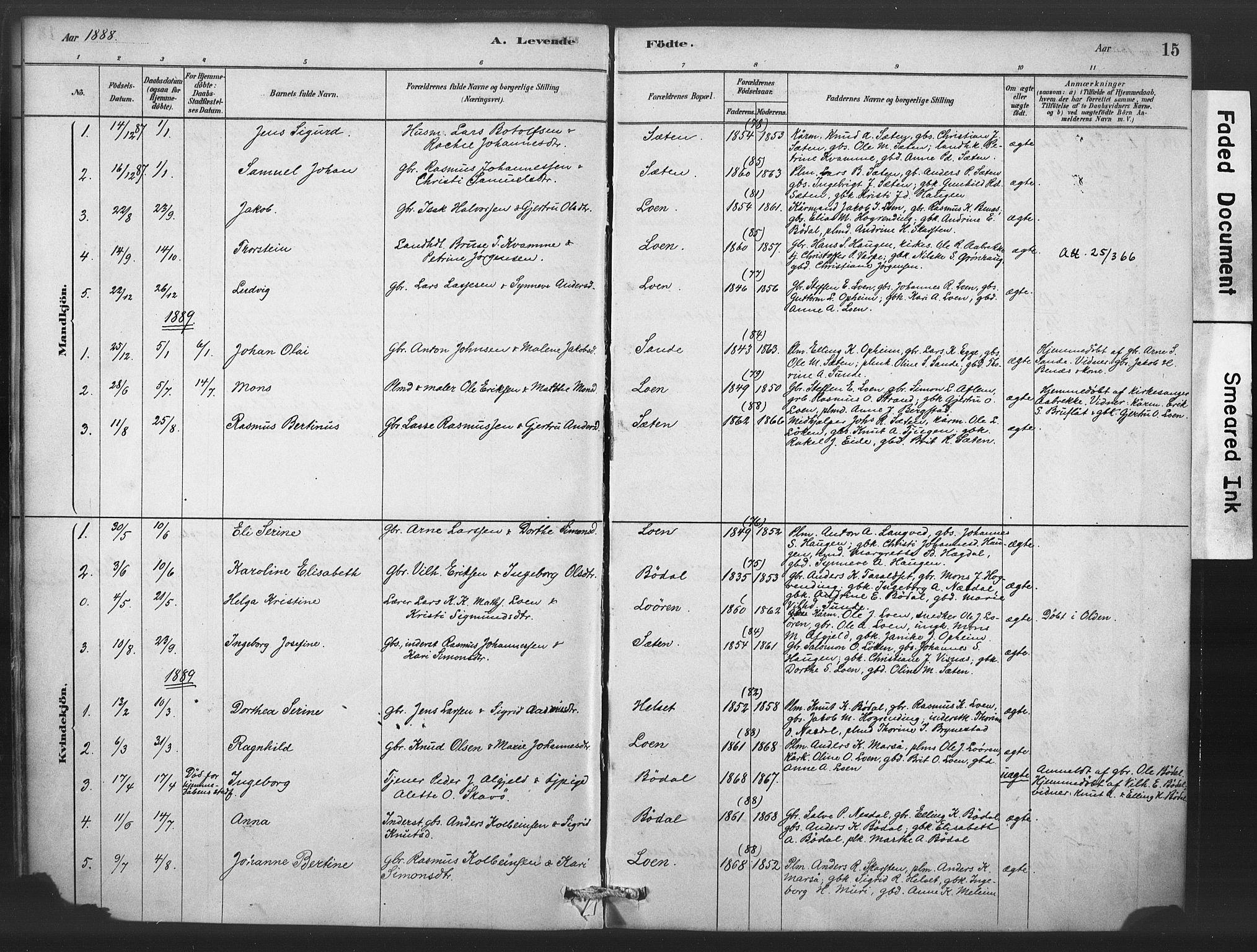 Stryn Sokneprestembete, SAB/A-82501: Parish register (official) no. C 1, 1878-1907, p. 15