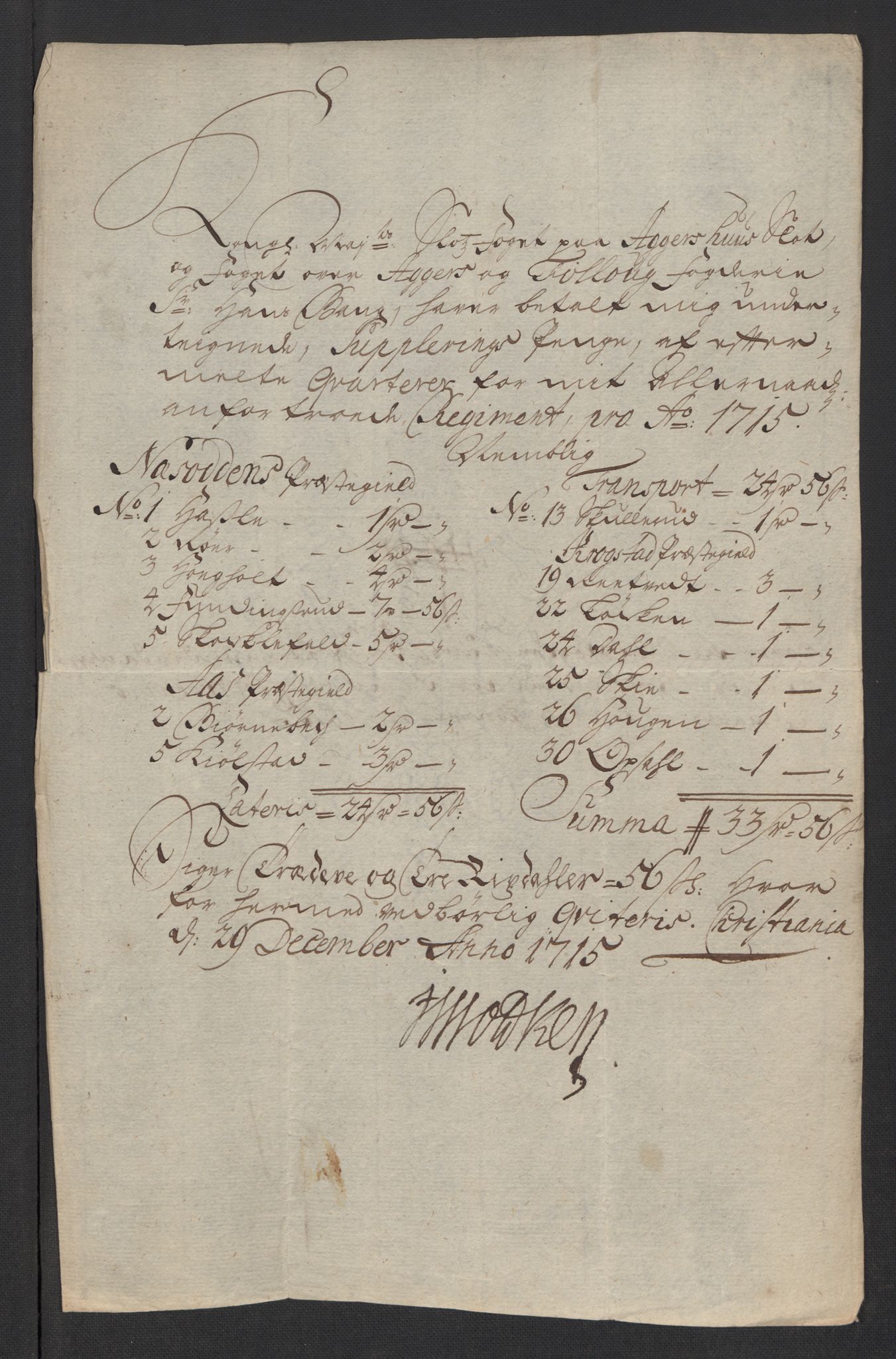 Rentekammeret inntil 1814, Reviderte regnskaper, Fogderegnskap, AV/RA-EA-4092/R10/L0453: Fogderegnskap Aker og Follo, 1715, p. 226