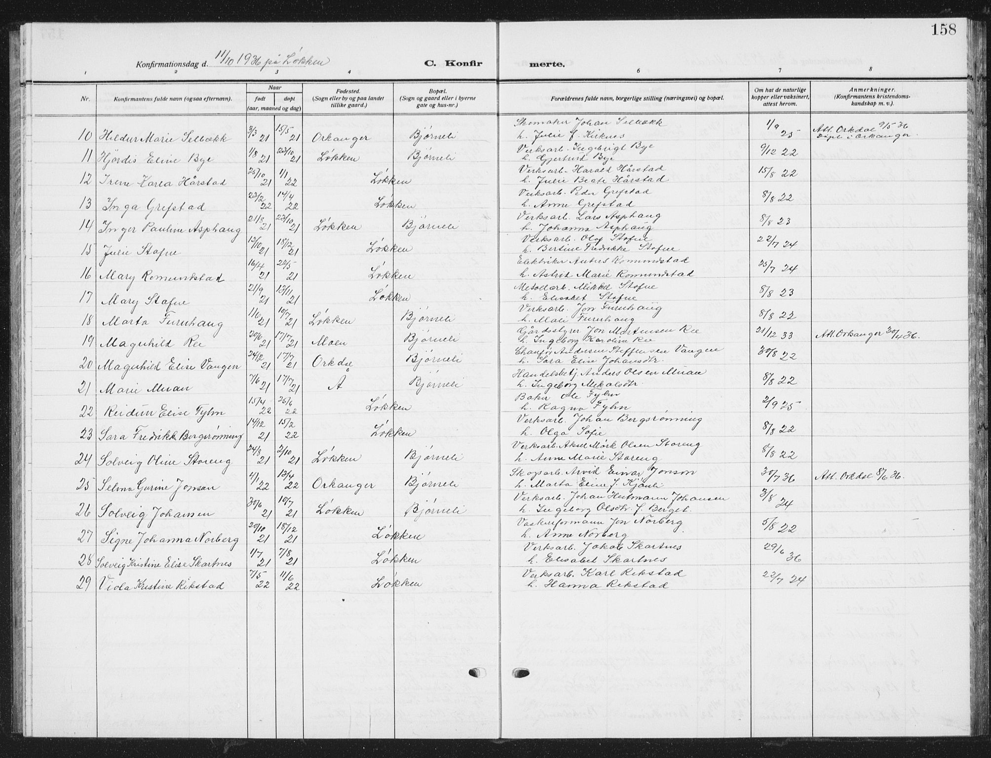 Ministerialprotokoller, klokkerbøker og fødselsregistre - Sør-Trøndelag, SAT/A-1456/672/L0866: Parish register (copy) no. 672C05, 1929-1939, p. 158