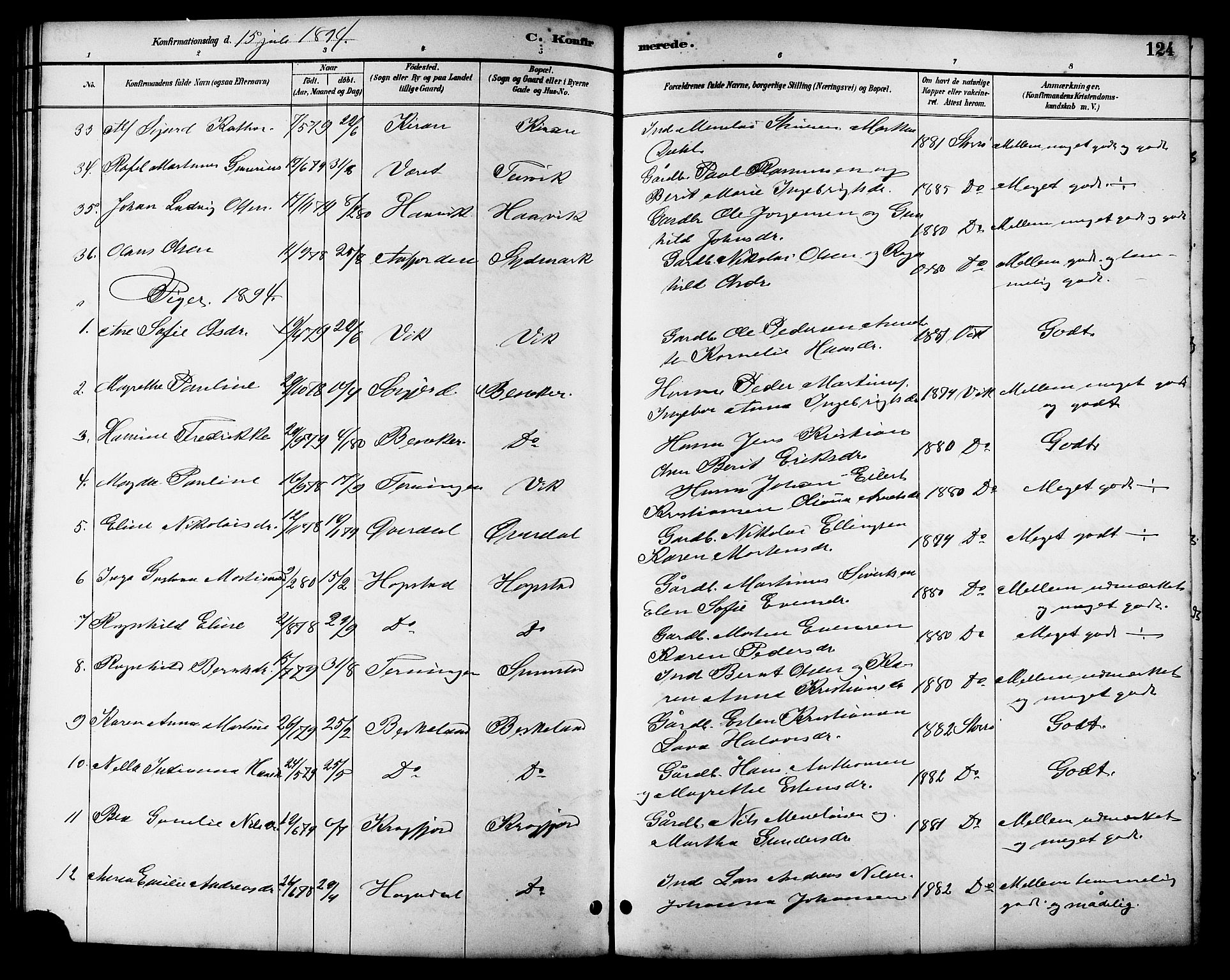 Ministerialprotokoller, klokkerbøker og fødselsregistre - Sør-Trøndelag, SAT/A-1456/657/L0716: Parish register (copy) no. 657C03, 1889-1904, p. 124