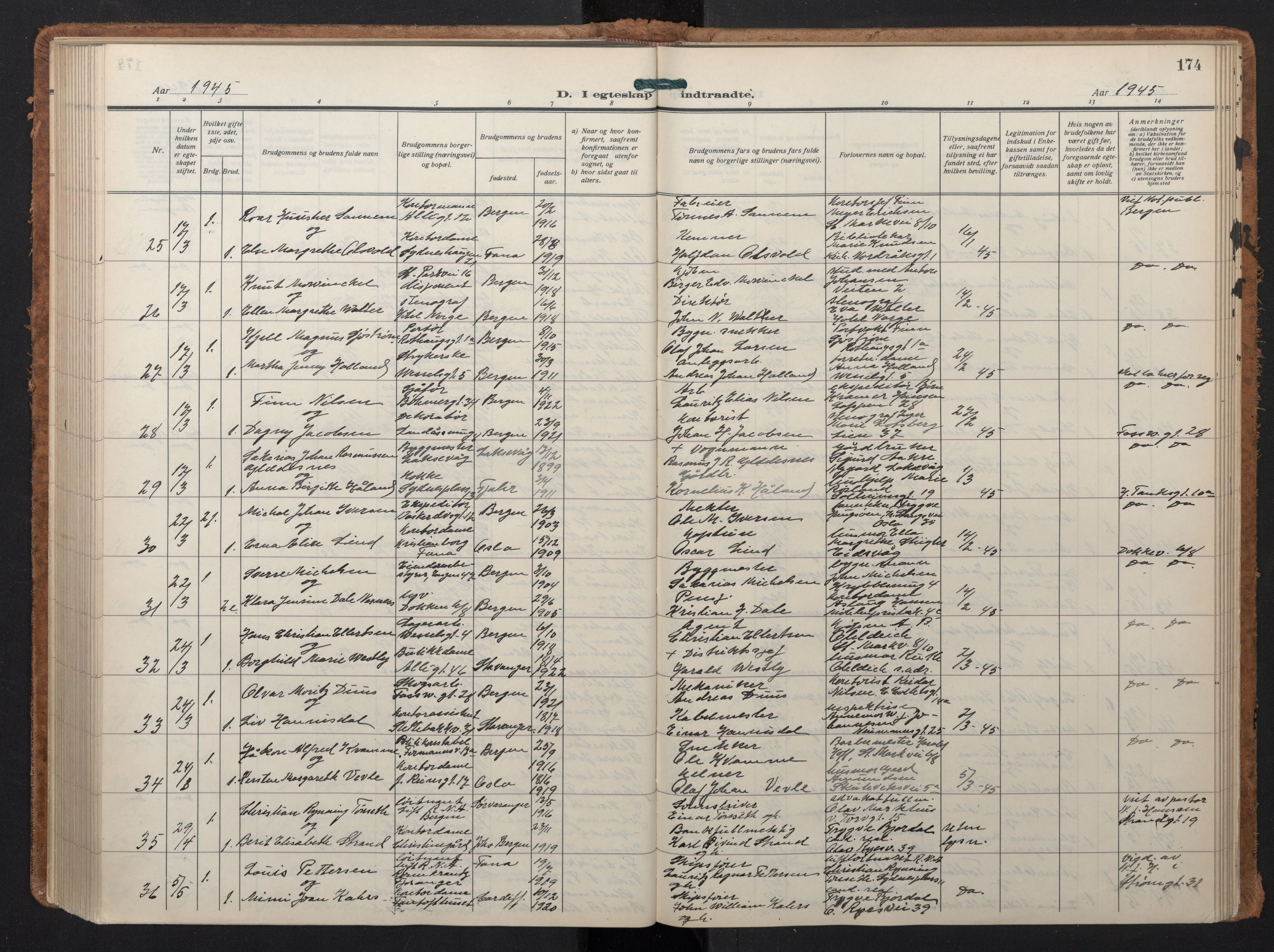 Johanneskirken sokneprestembete, AV/SAB-A-76001/H/Hab: Parish register (copy) no. C 3, 1929-1949, p. 173b-174a