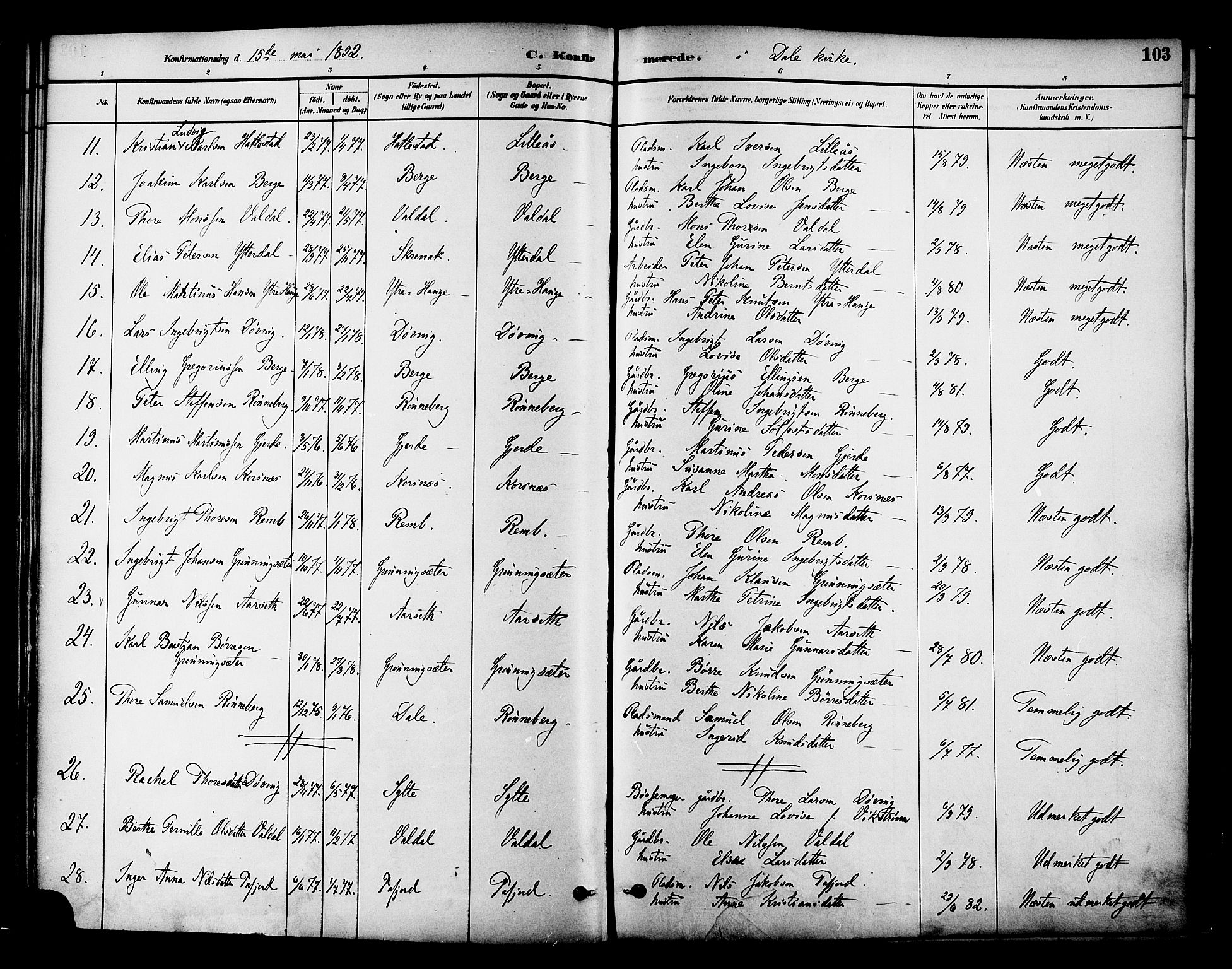 Ministerialprotokoller, klokkerbøker og fødselsregistre - Møre og Romsdal, AV/SAT-A-1454/519/L0255: Parish register (official) no. 519A14, 1884-1908, p. 103