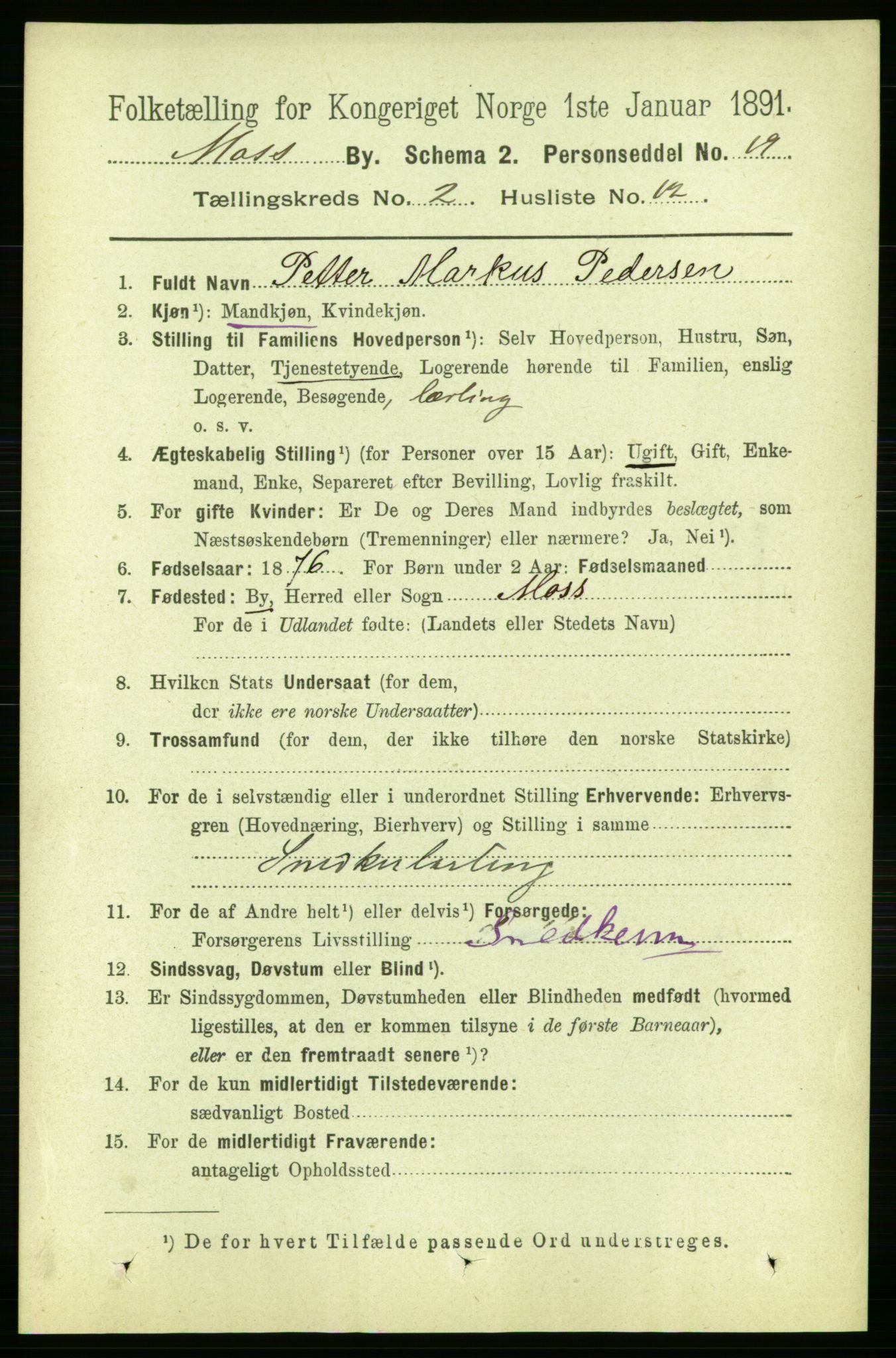 RA, 1891 census for 0104 Moss, 1891, p. 2063