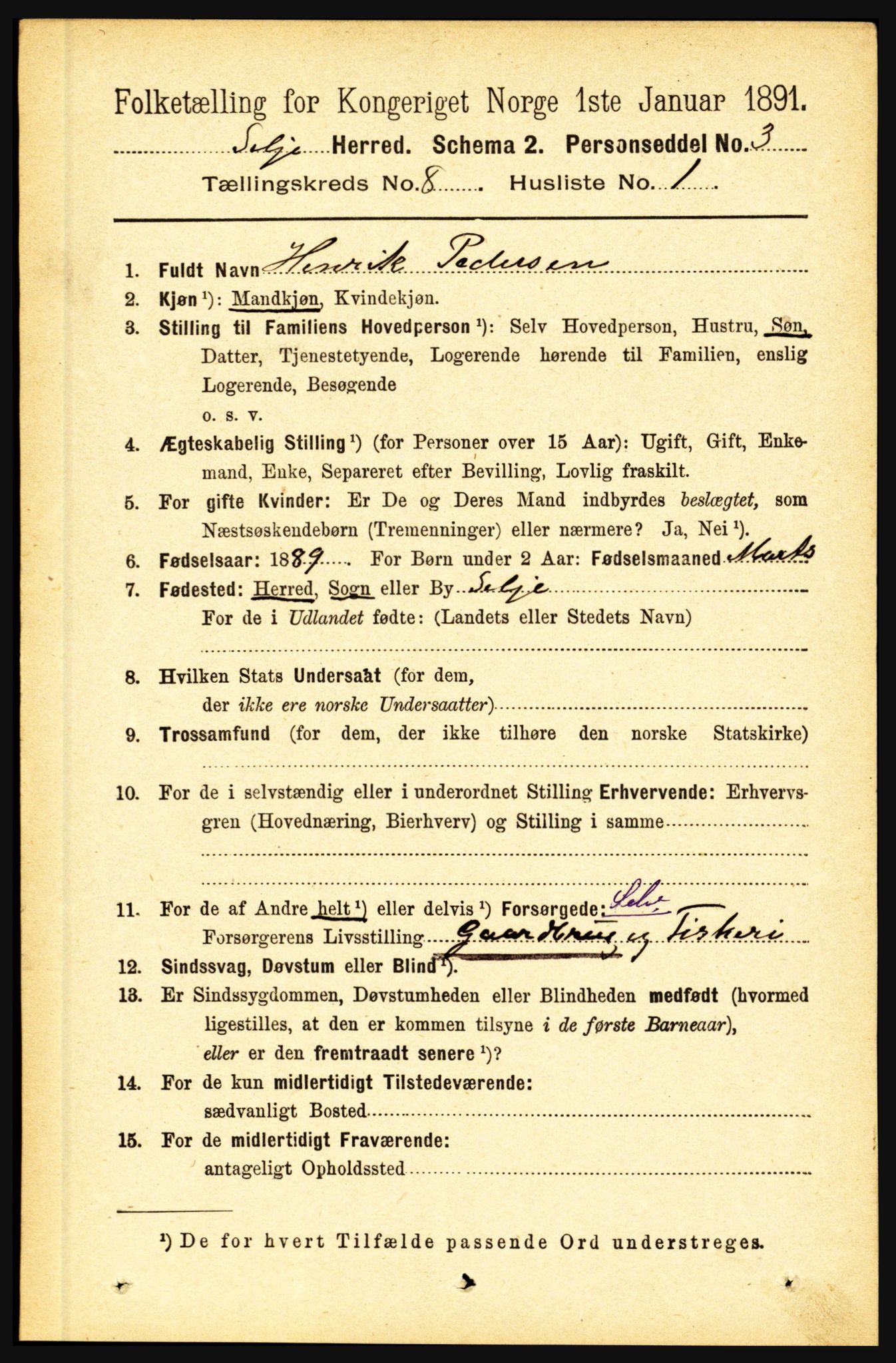 RA, 1891 census for 1441 Selje, 1891, p. 2372