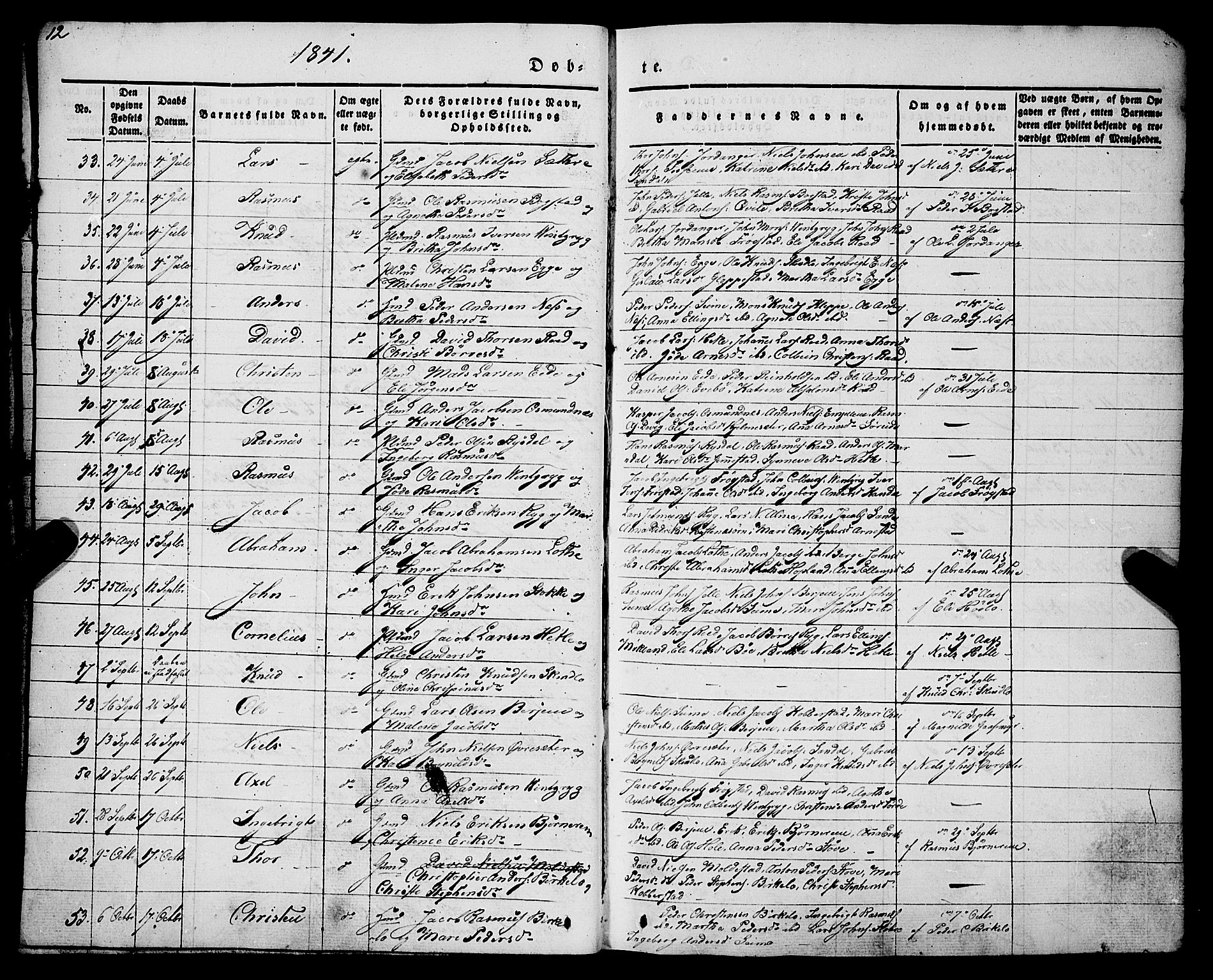 Gloppen sokneprestembete, AV/SAB-A-80101/H/Haa/Haaa/L0008: Parish register (official) no. A 8, 1837-1855, p. 12