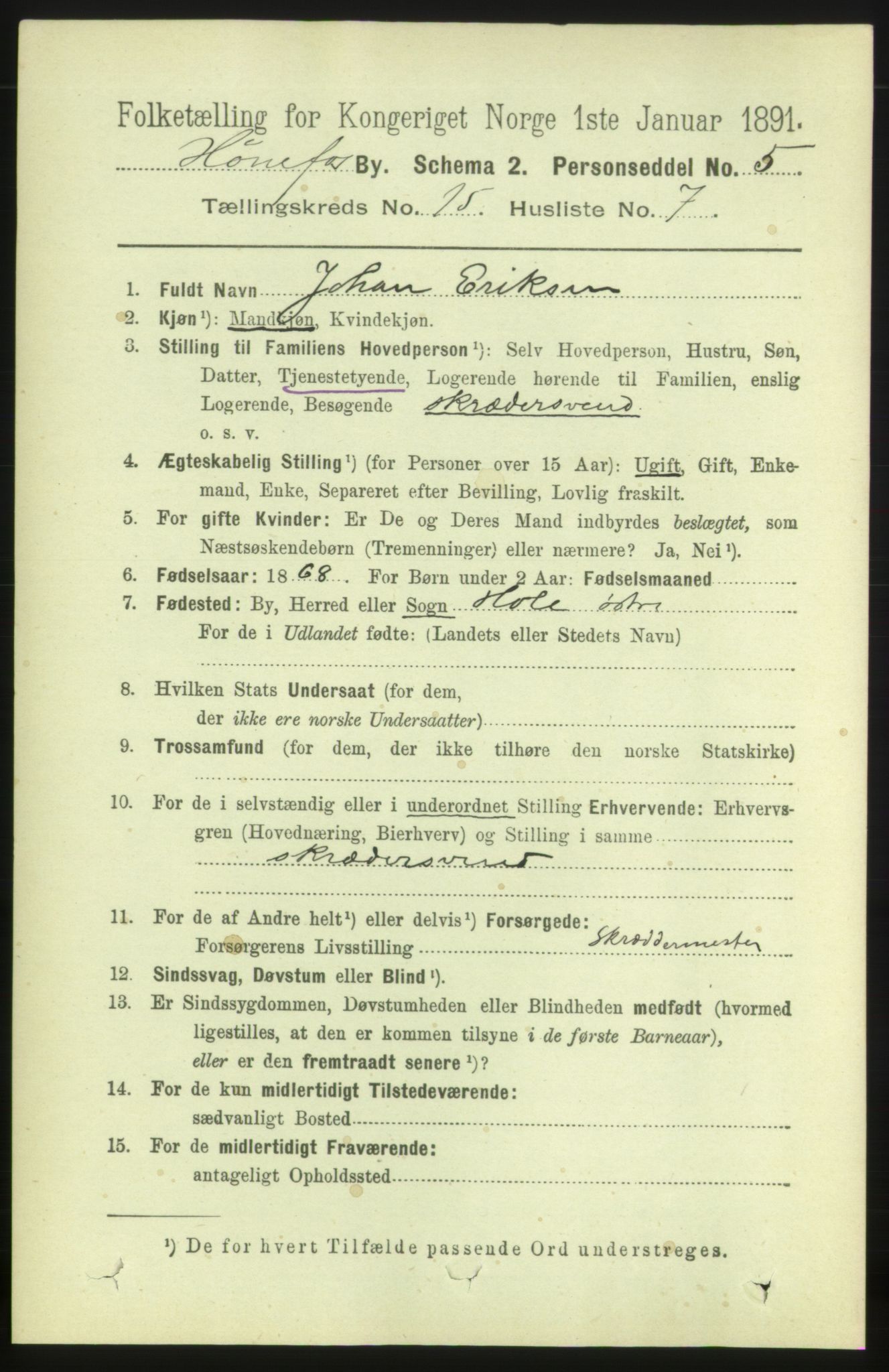 RA, 1891 census for 0601 Hønefoss, 1891, p. 1781