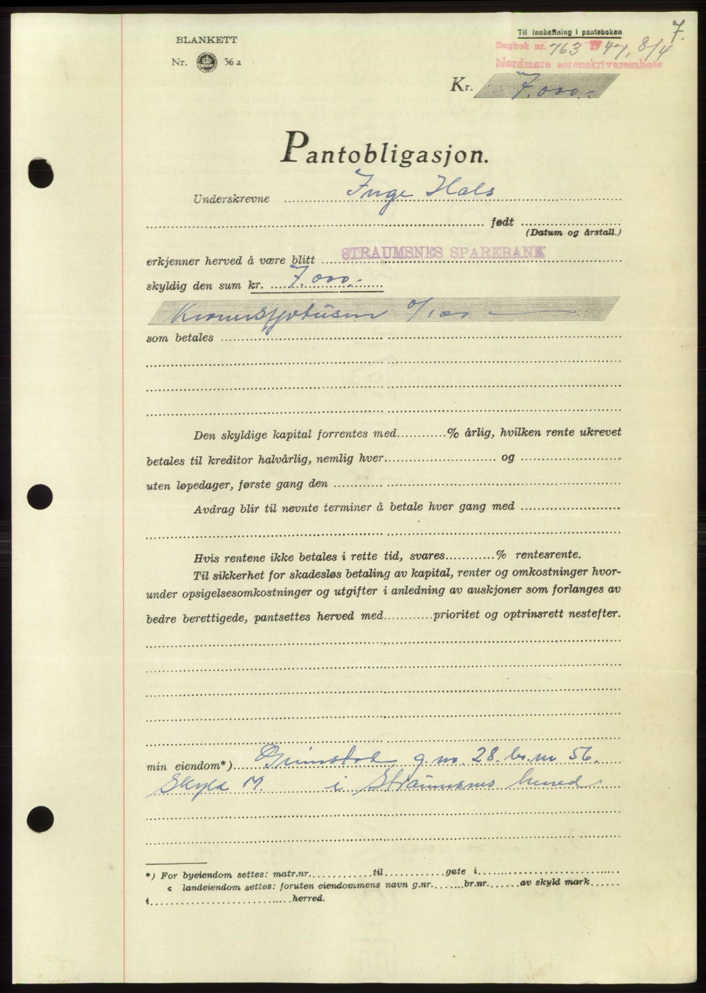 Nordmøre sorenskriveri, AV/SAT-A-4132/1/2/2Ca: Mortgage book no. B96, 1947-1947, Diary no: : 763/1947