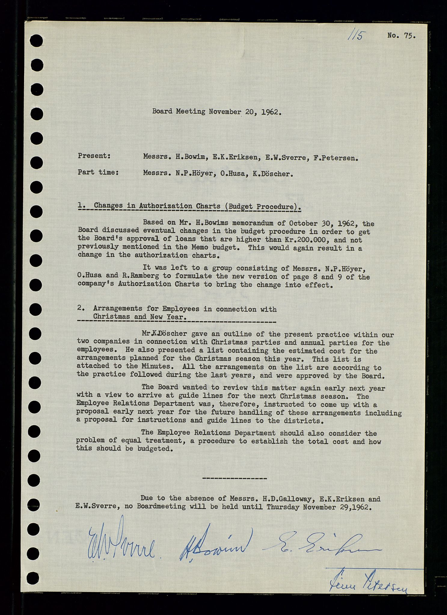 Pa 0982 - Esso Norge A/S, AV/SAST-A-100448/A/Aa/L0001/0003: Den administrerende direksjon Board minutes (styrereferater) / Den administrerende direksjon Board minutes (styrereferater), 1962, p. 115