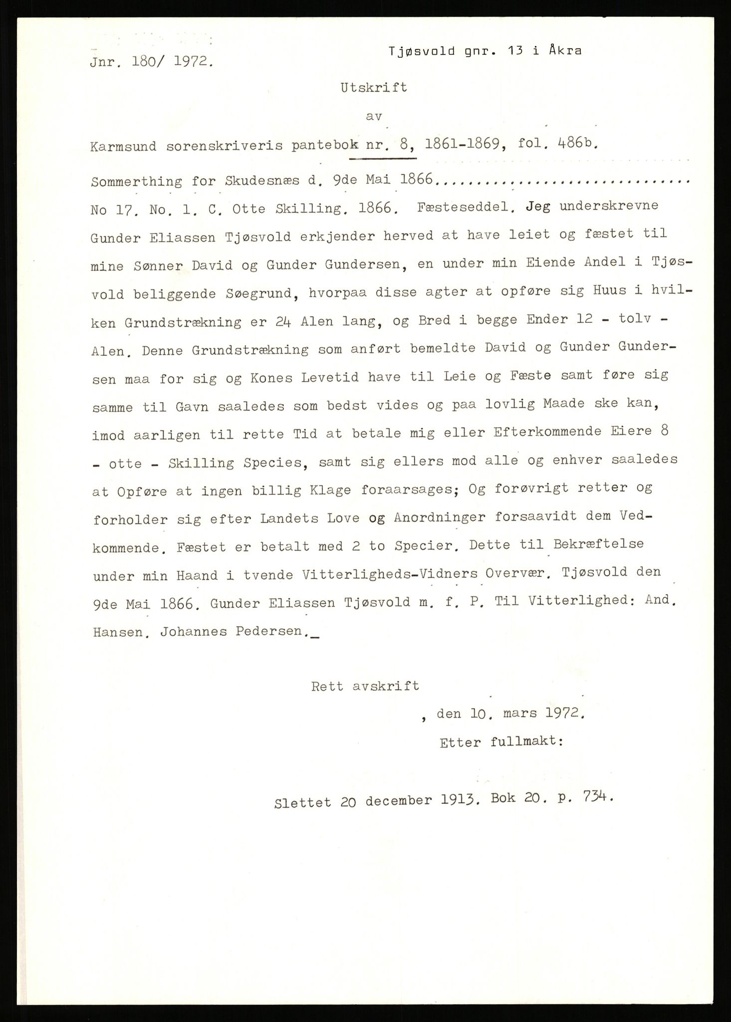 Statsarkivet i Stavanger, AV/SAST-A-101971/03/Y/Yj/L0087: Avskrifter sortert etter gårdsnavn: Tjemsland nordre - Todhammer, 1750-1930, p. 396