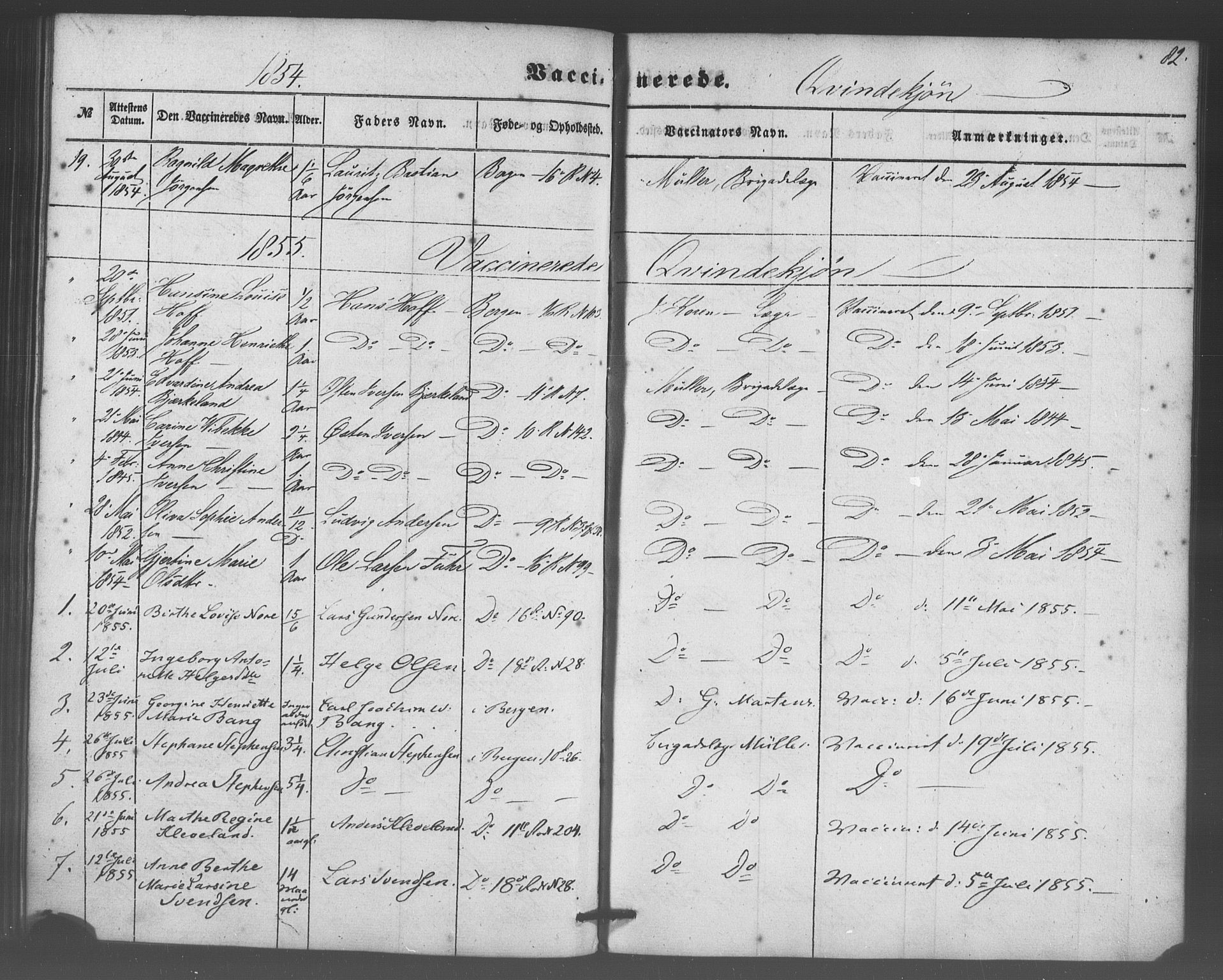 Domkirken sokneprestembete, SAB/A-74801/H/Haa/L0047: Parish register (official) no. F 2, 1852-1868, p. 82