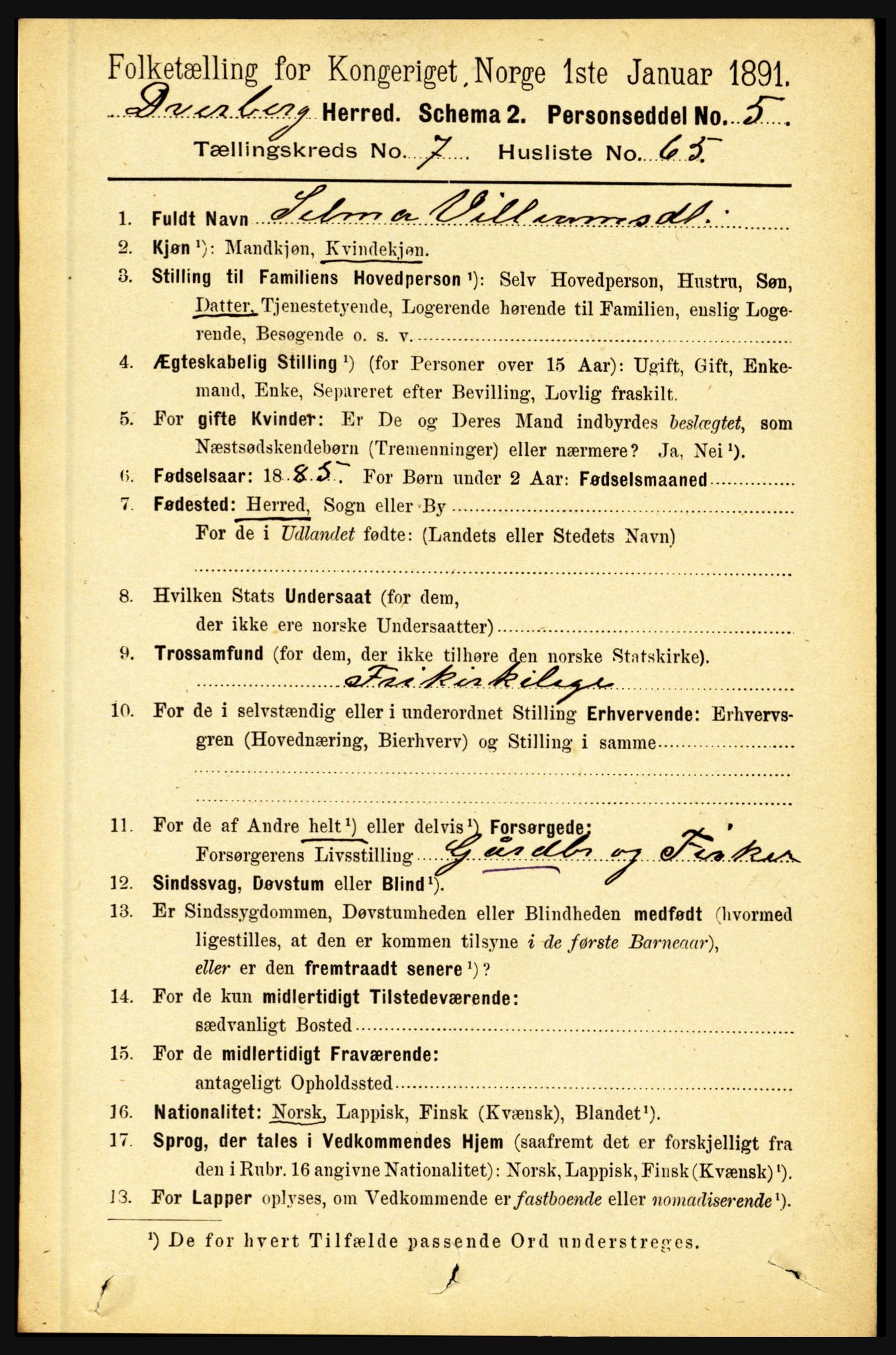 RA, 1891 census for 1872 Dverberg, 1891, p. 3041