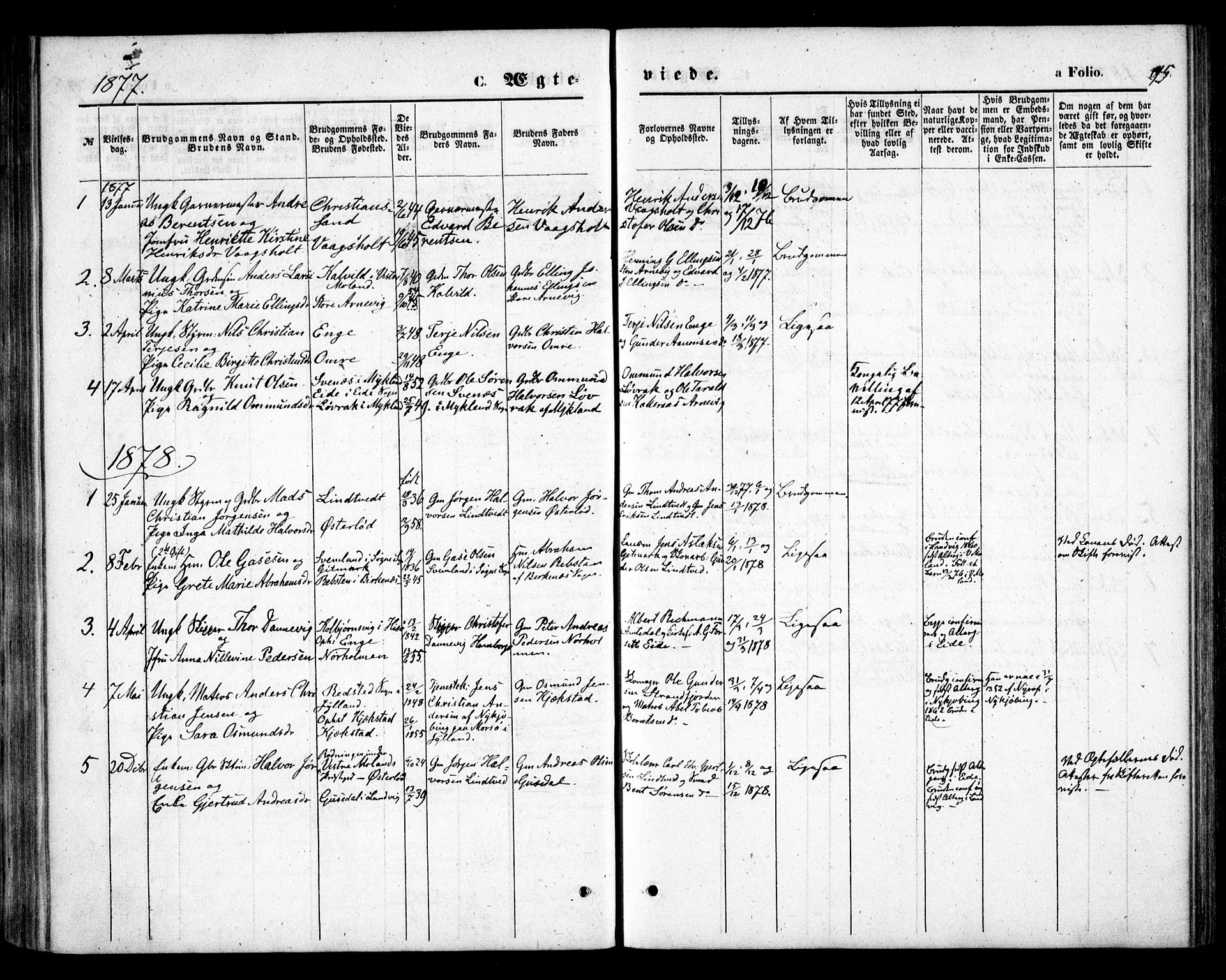 Hommedal sokneprestkontor, SAK/1111-0023/F/Fa/Faa/L0002: Parish register (official) no. A 2, 1861-1884, p. 95