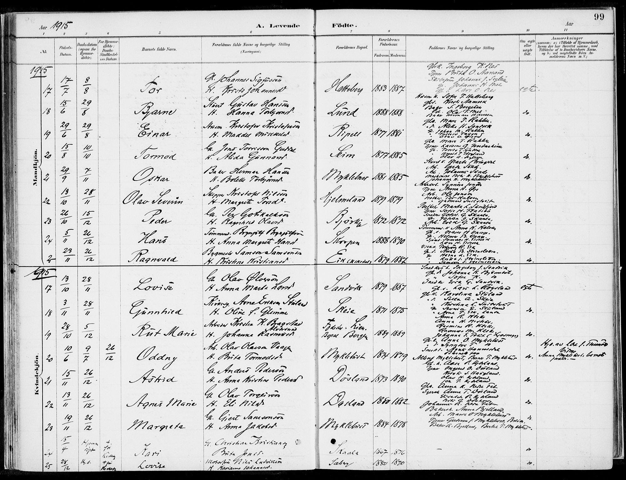 Kvinnherad sokneprestembete, SAB/A-76401/H/Haa: Parish register (official) no. B  1, 1887-1921, p. 99