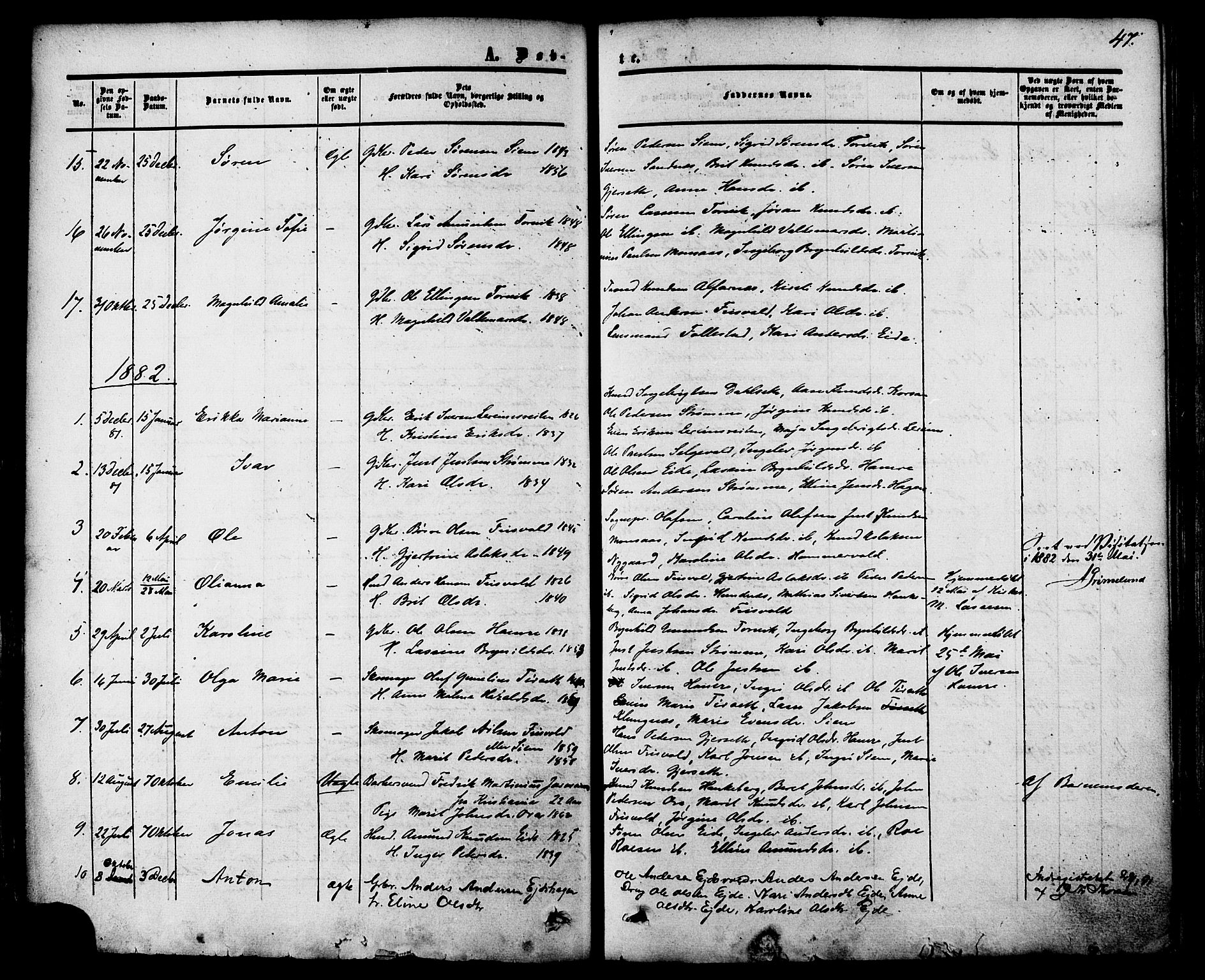 Ministerialprotokoller, klokkerbøker og fødselsregistre - Møre og Romsdal, AV/SAT-A-1454/542/L0552: Parish register (official) no. 542A02, 1854-1884, p. 47